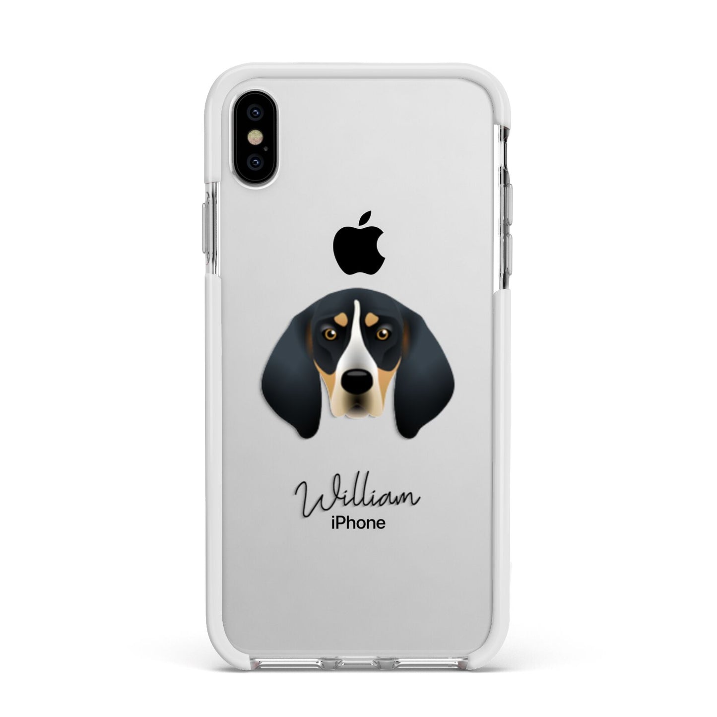 Bluetick Coonhound Personalised Apple iPhone Xs Max Impact Case White Edge on Silver Phone