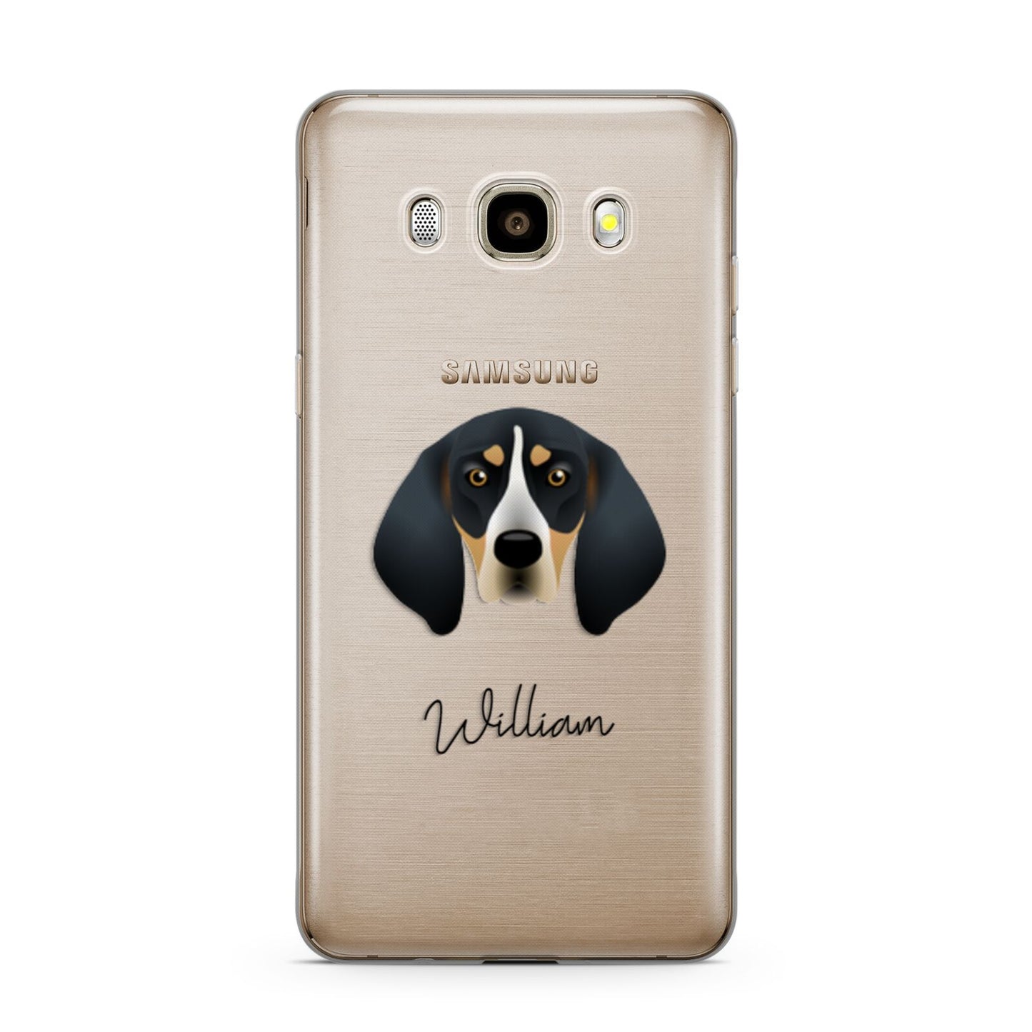 Bluetick Coonhound Personalised Samsung Galaxy J7 2016 Case on gold phone