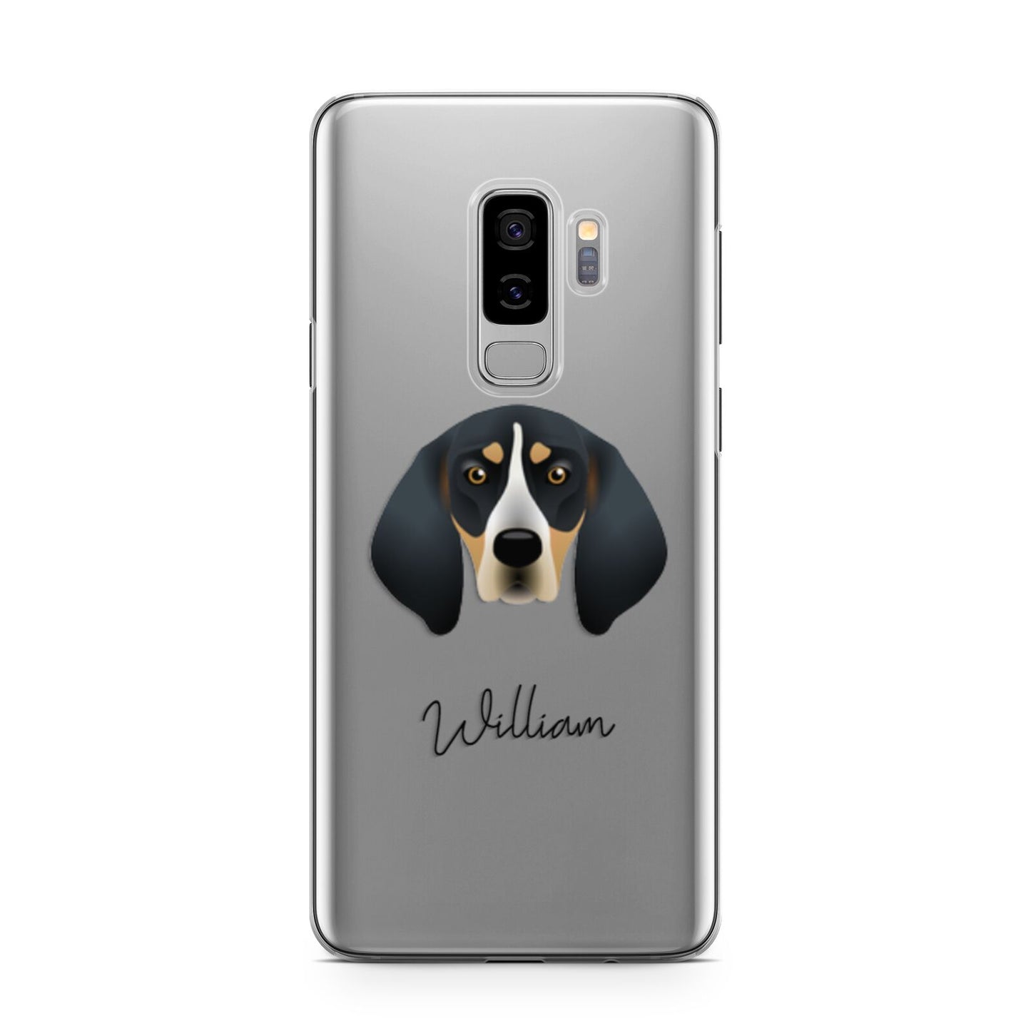 Bluetick Coonhound Personalised Samsung Galaxy S9 Plus Case on Silver phone
