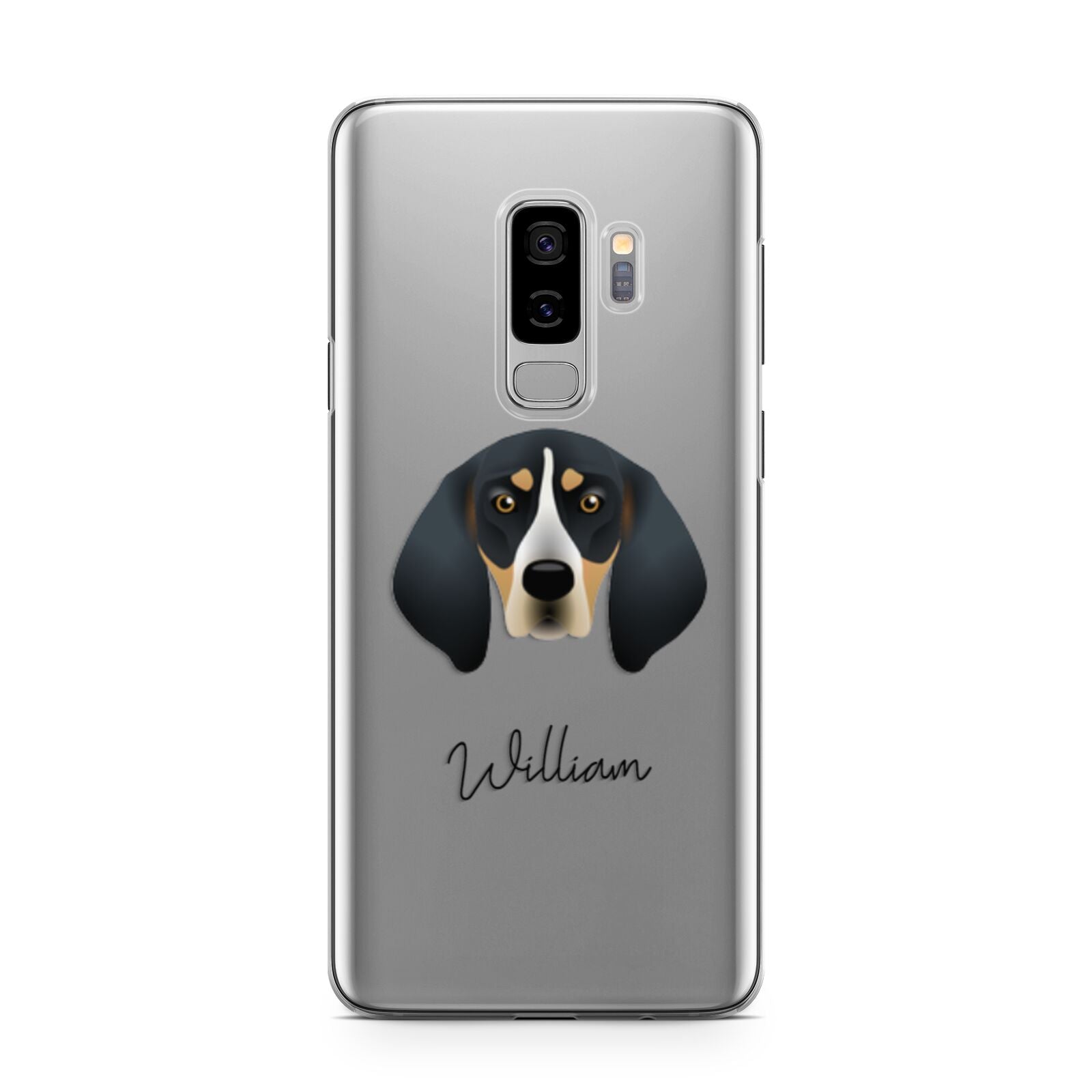 Bluetick Coonhound Personalised Samsung Galaxy S9 Plus Case on Silver phone