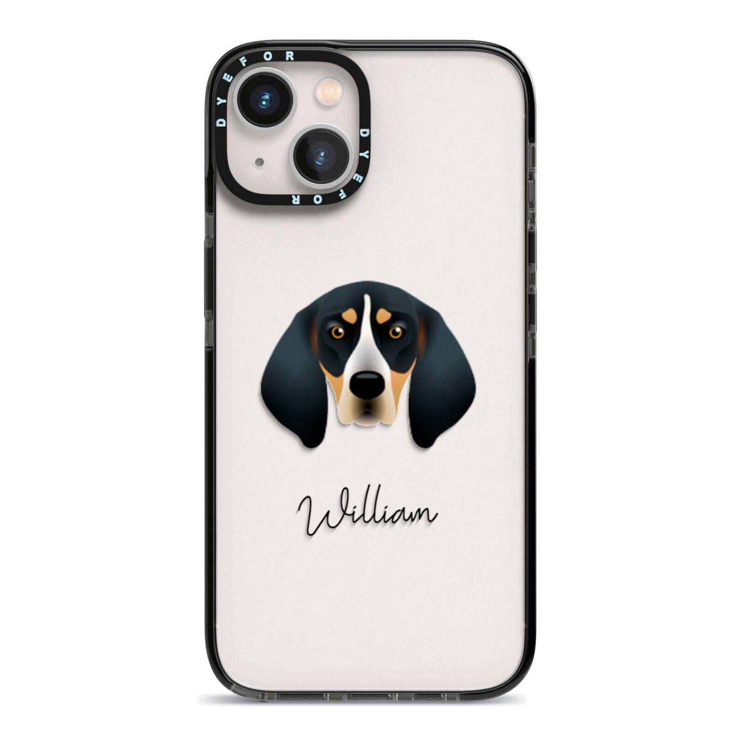Bluetick Coonhound Personalised iPhone 13 Black Impact Case on Silver phone