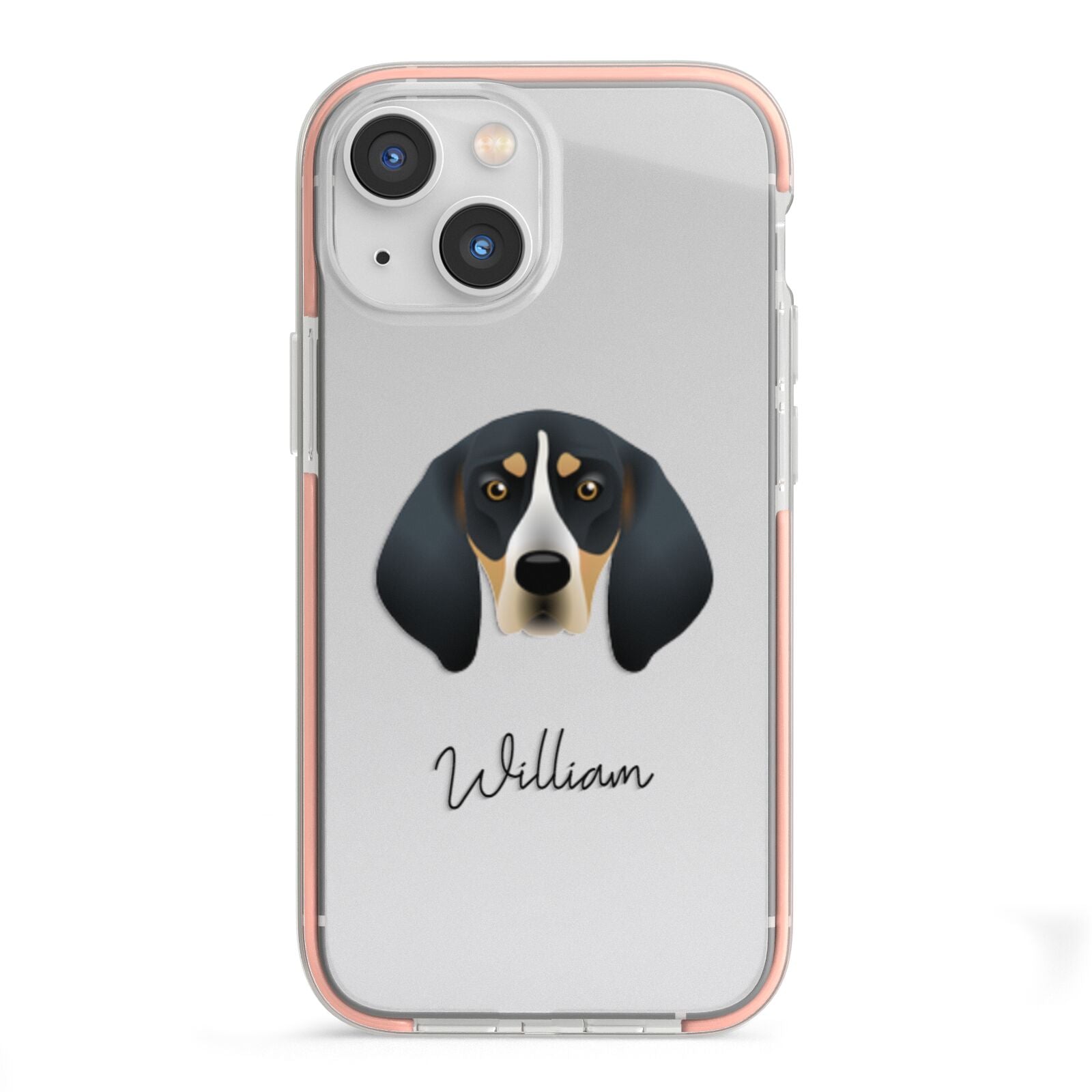 Bluetick Coonhound Personalised iPhone 13 Mini TPU Impact Case with Pink Edges