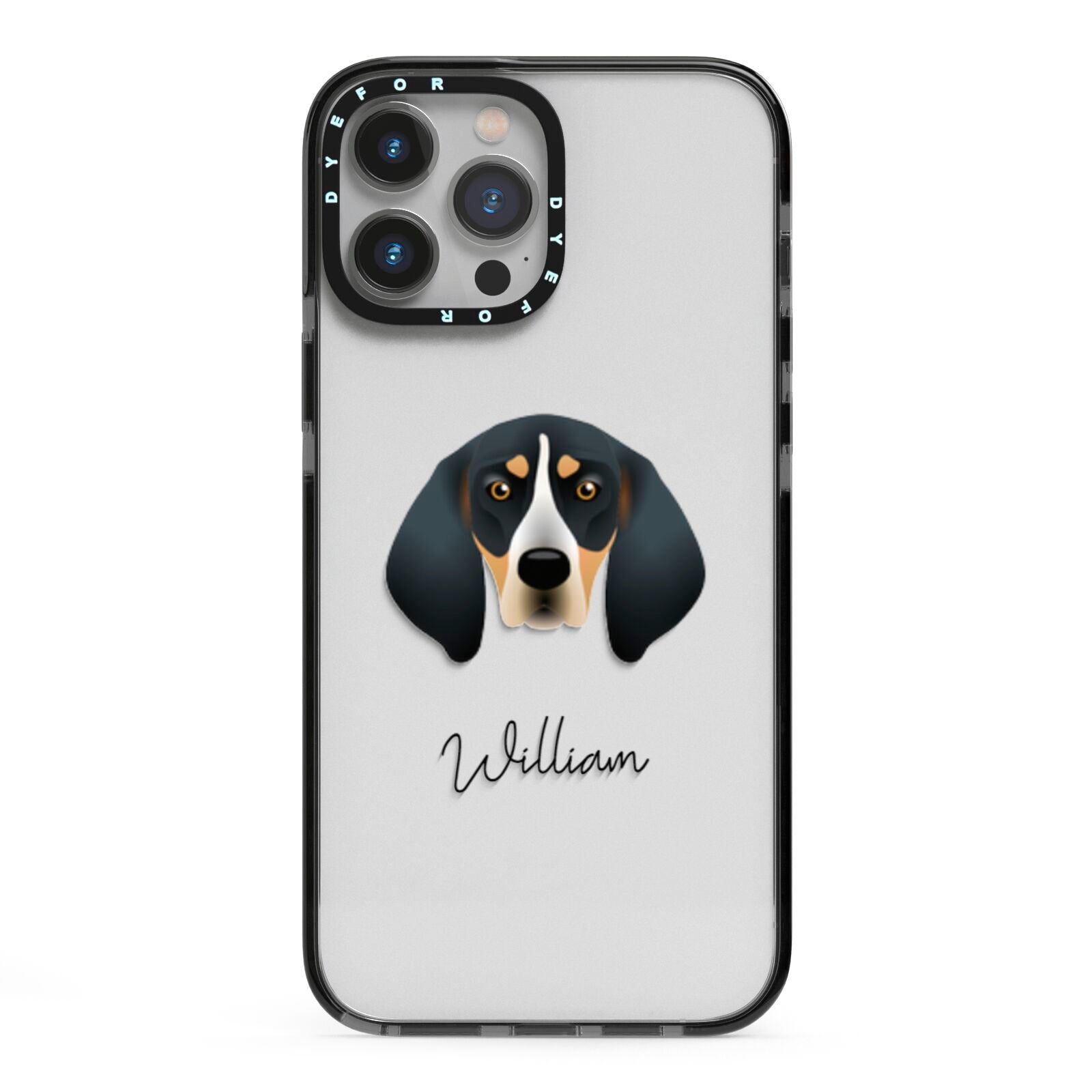 Bluetick Coonhound Personalised iPhone 13 Pro Max Black Impact Case on Silver phone