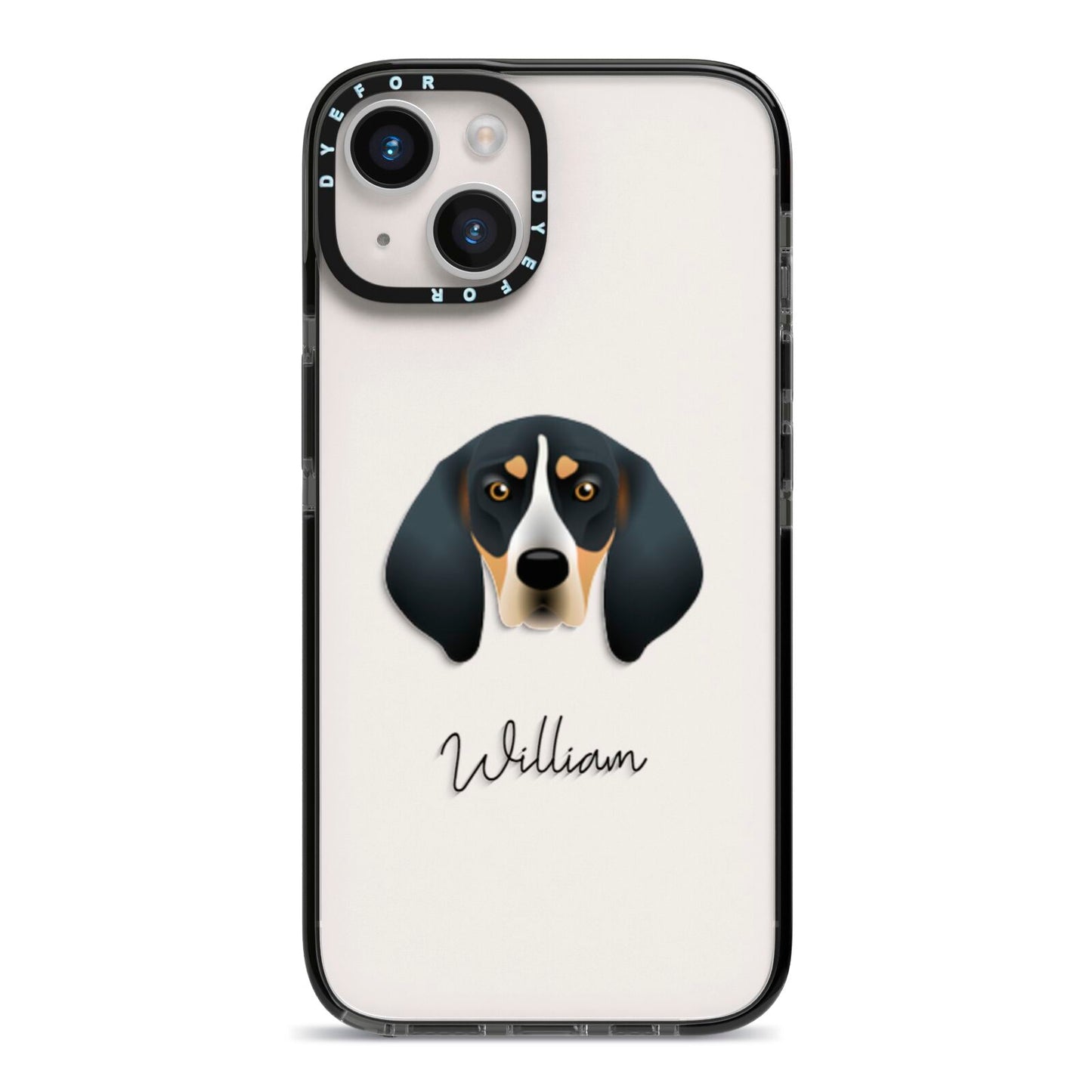 Bluetick Coonhound Personalised iPhone 14 Black Impact Case on Silver phone