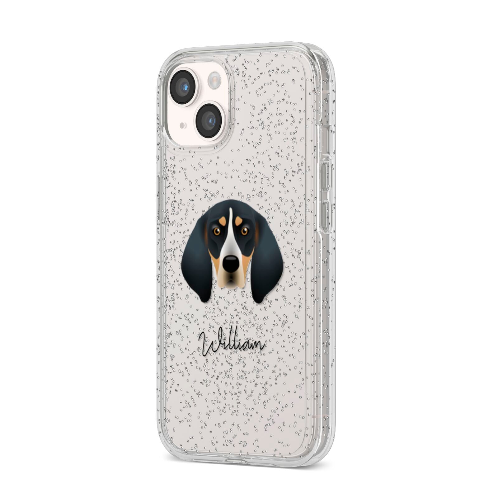 Bluetick Coonhound Personalised iPhone 14 Glitter Tough Case Starlight Angled Image