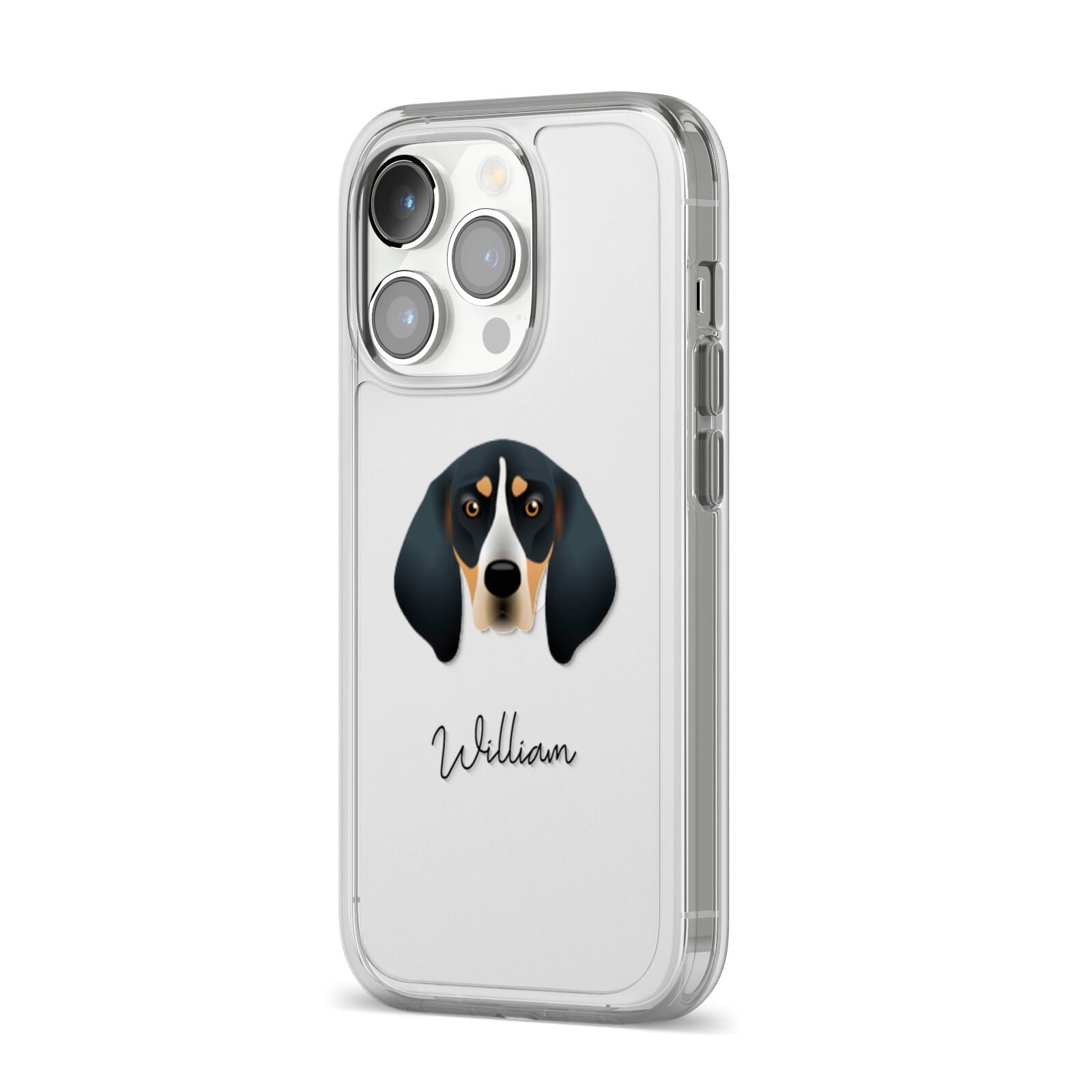 Bluetick Coonhound Personalised iPhone 14 Pro Clear Tough Case Silver Angled Image