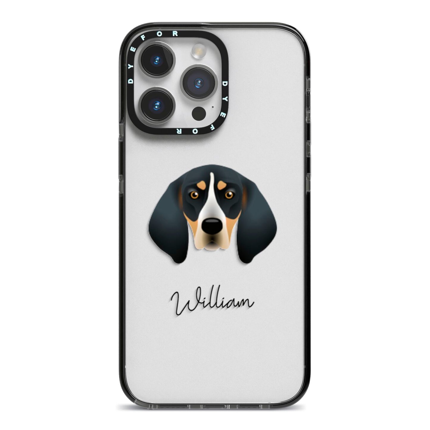 Bluetick Coonhound Personalised iPhone 14 Pro Max Black Impact Case on Silver phone