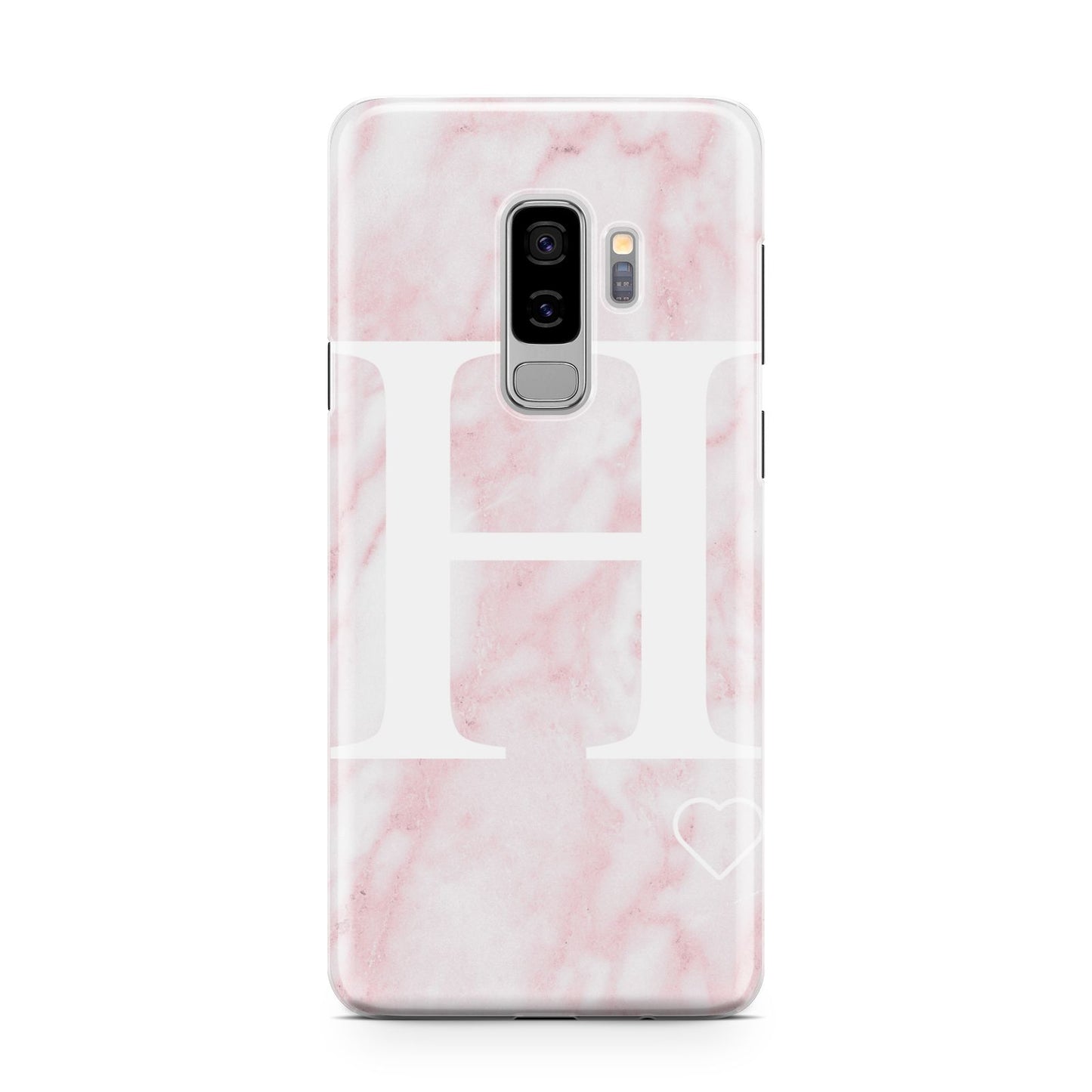 Blush Marble Custom Initial Personalised Samsung Galaxy S9 Plus Case on Silver phone