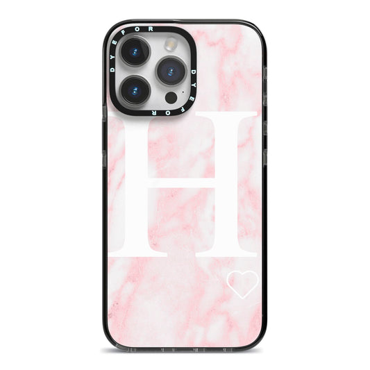 Blush Marble Custom Initial Personalised iPhone 14 Pro Max Black Impact Case on Silver phone