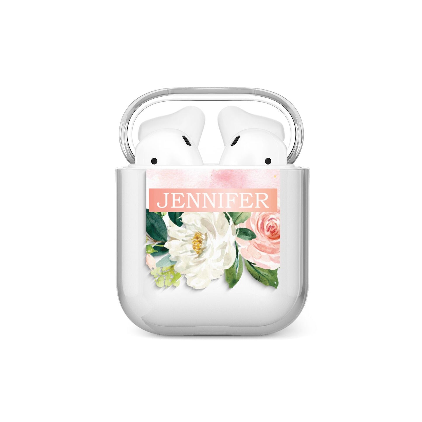 Blush Pink Personalised Name Floral AirPods Case