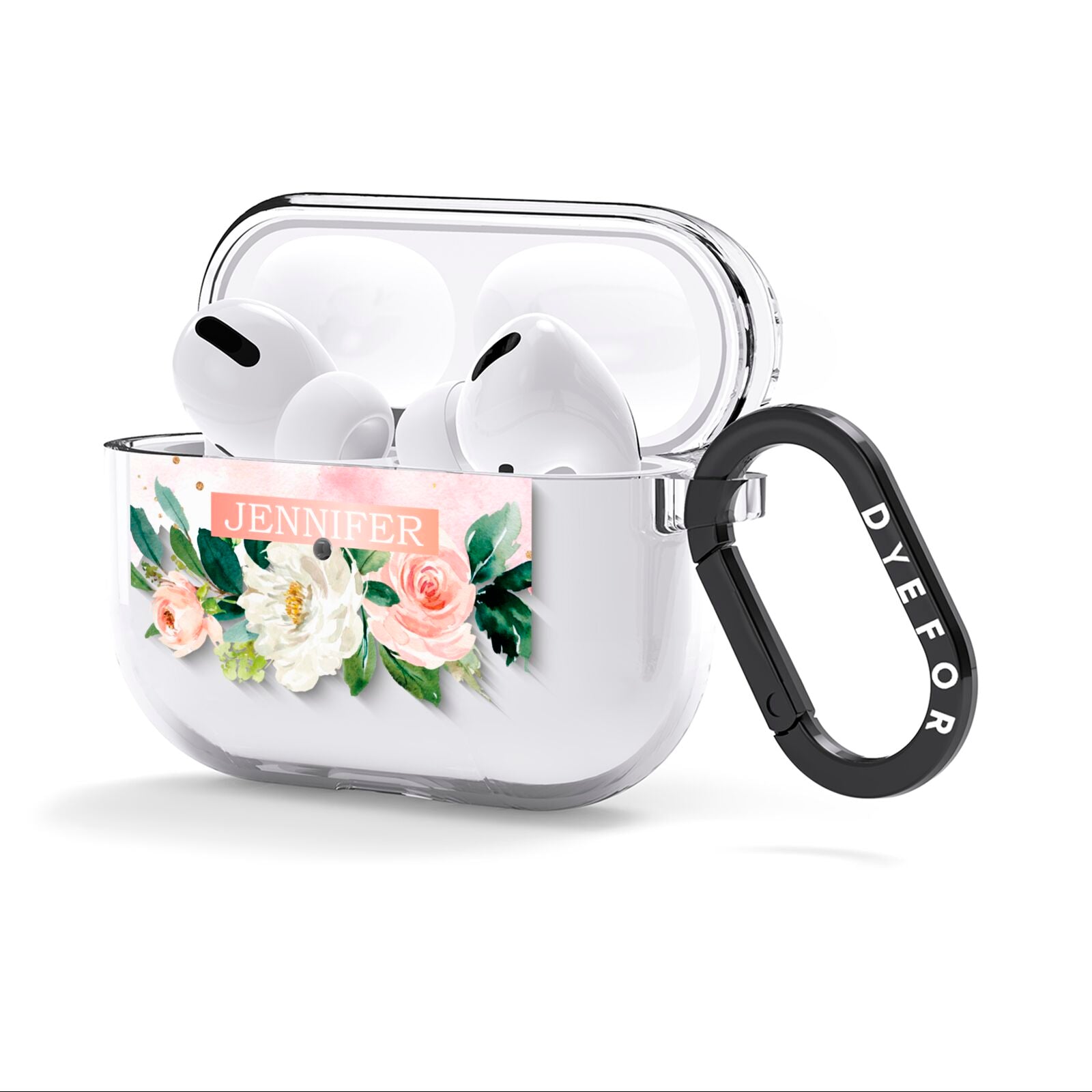 Blush Pink Personalised Name Floral AirPods Clear Case 3rd Gen Side Image
