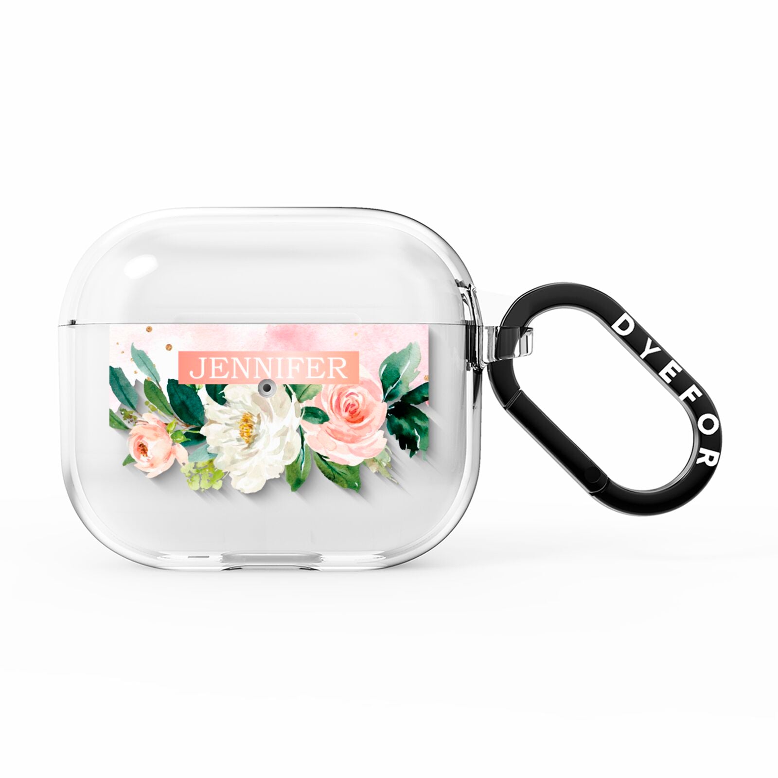 Blush Pink Personalised Name Floral AirPods Clear Case 3rd Gen
