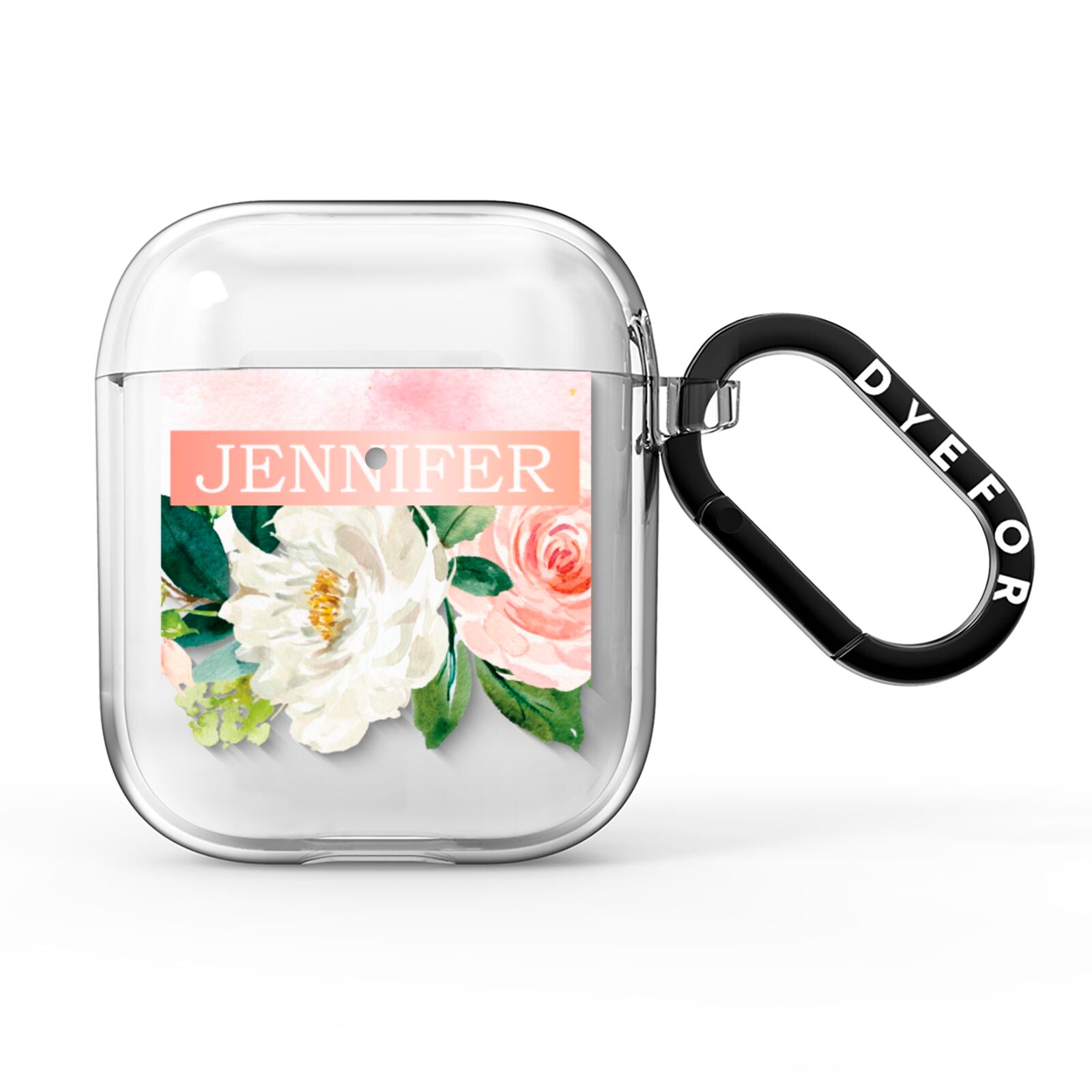 Blush Pink Personalised Name Floral AirPods Clear Case