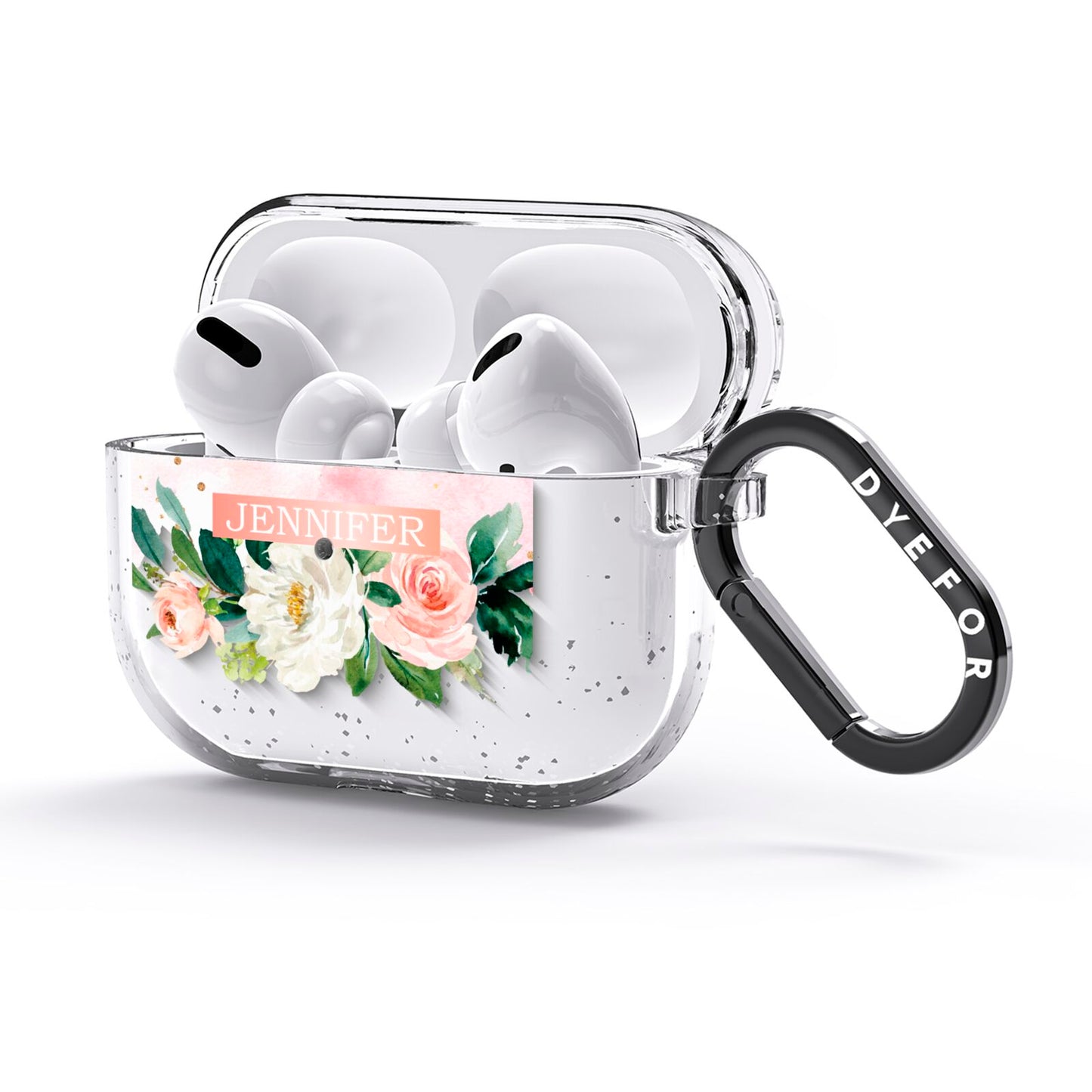 Blush Pink Personalised Name Floral AirPods Glitter Case 3rd Gen Side Image