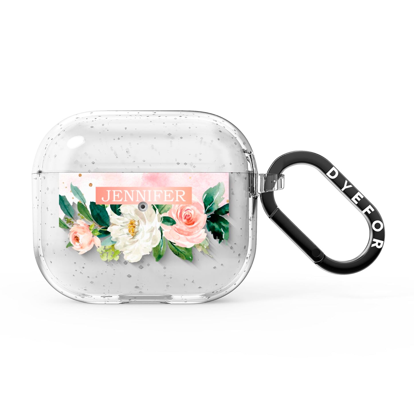 Blush Pink Personalised Name Floral AirPods Glitter Case 3rd Gen