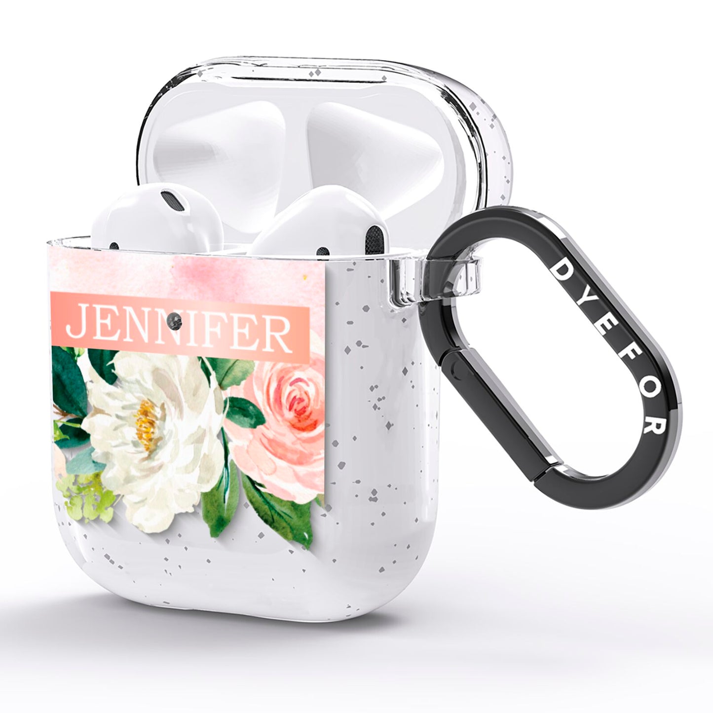 Blush Pink Personalised Name Floral AirPods Glitter Case Side Image