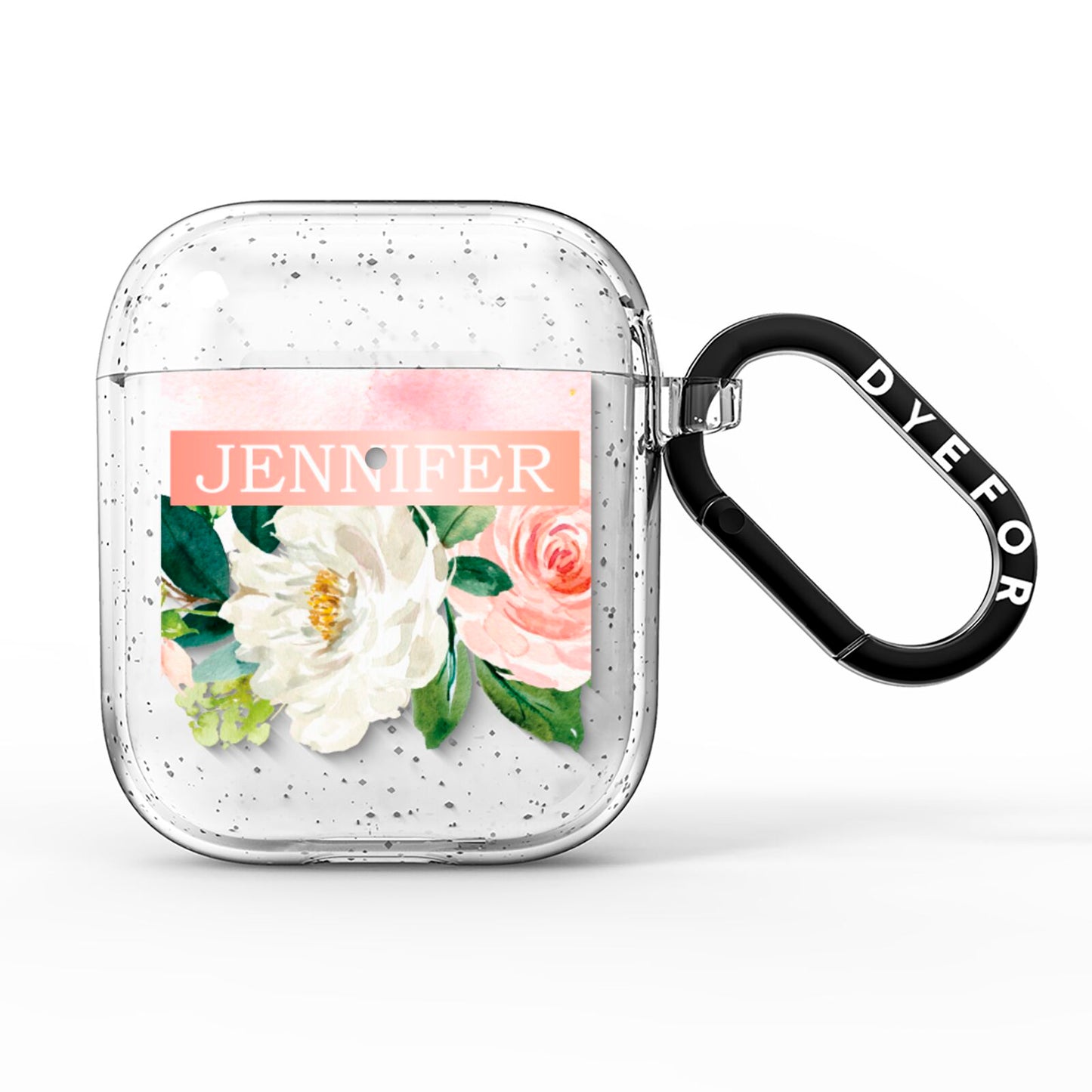 Blush Pink Personalised Name Floral AirPods Glitter Case