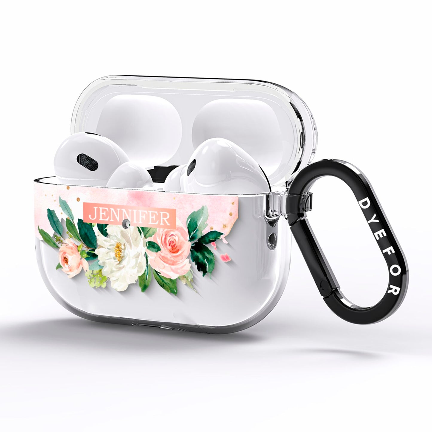 Blush Pink Personalised Name Floral AirPods Pro Clear Case Side Image