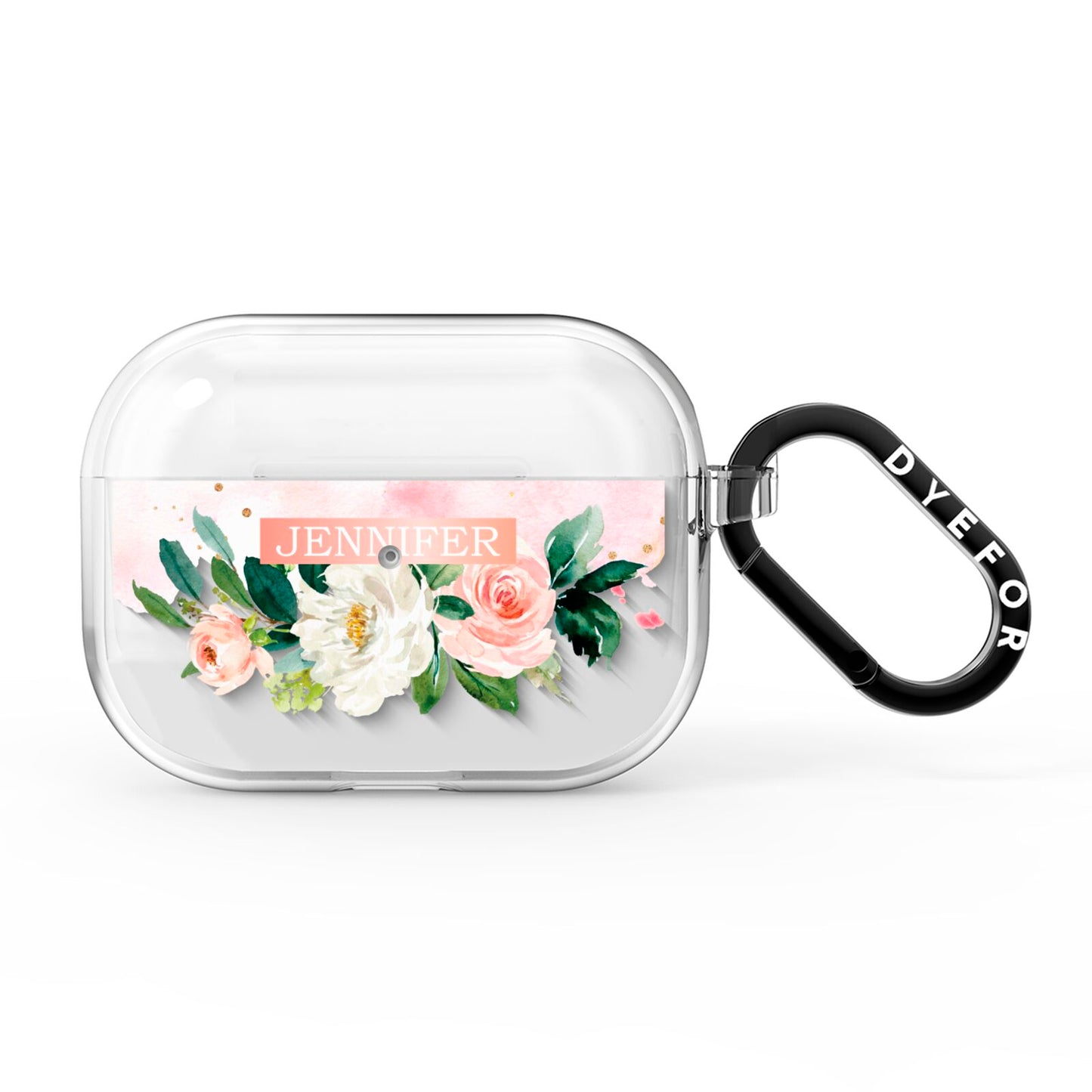 Blush Pink Personalised Name Floral AirPods Pro Clear Case
