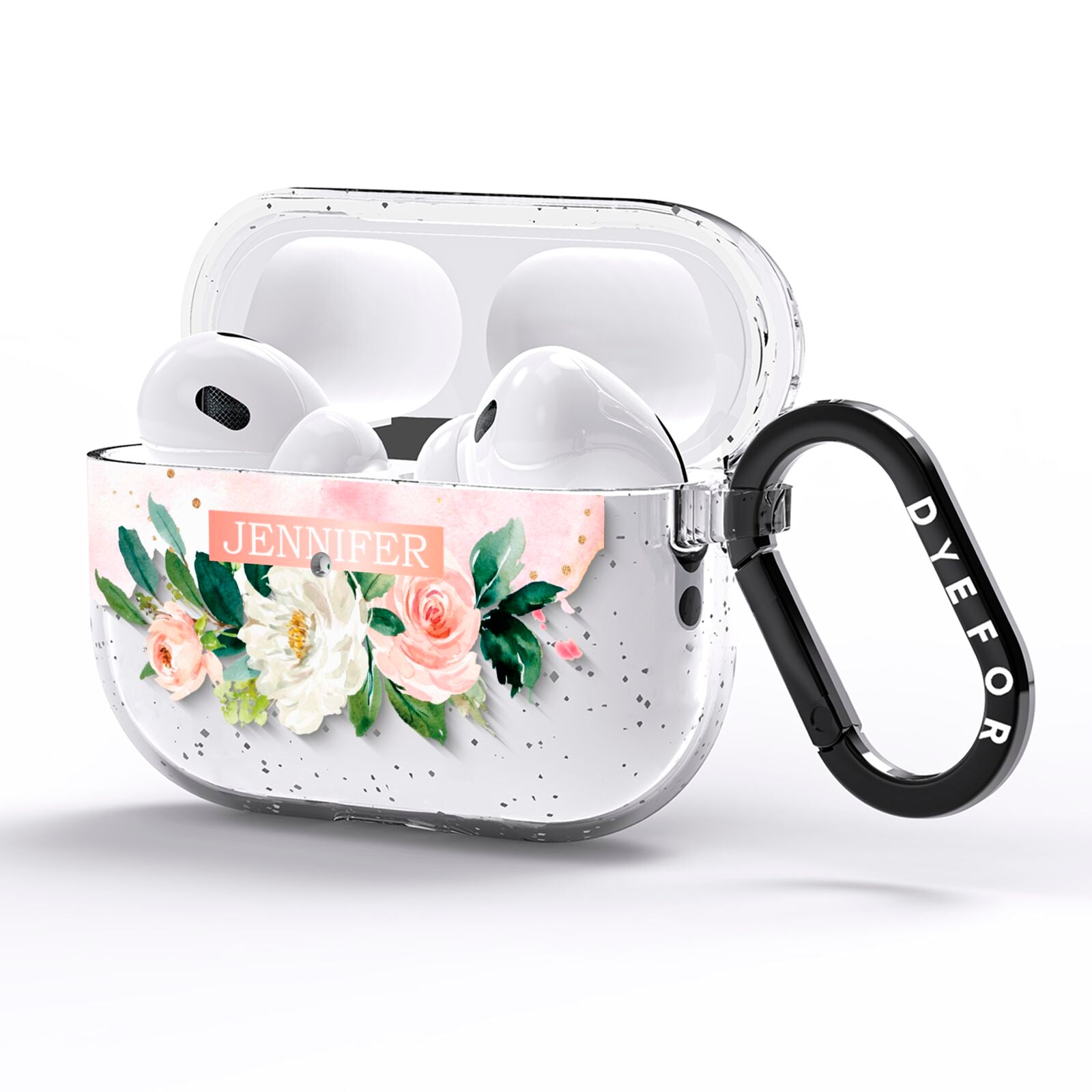 Blush Pink Personalised Name Floral AirPods Pro Glitter Case Side Image