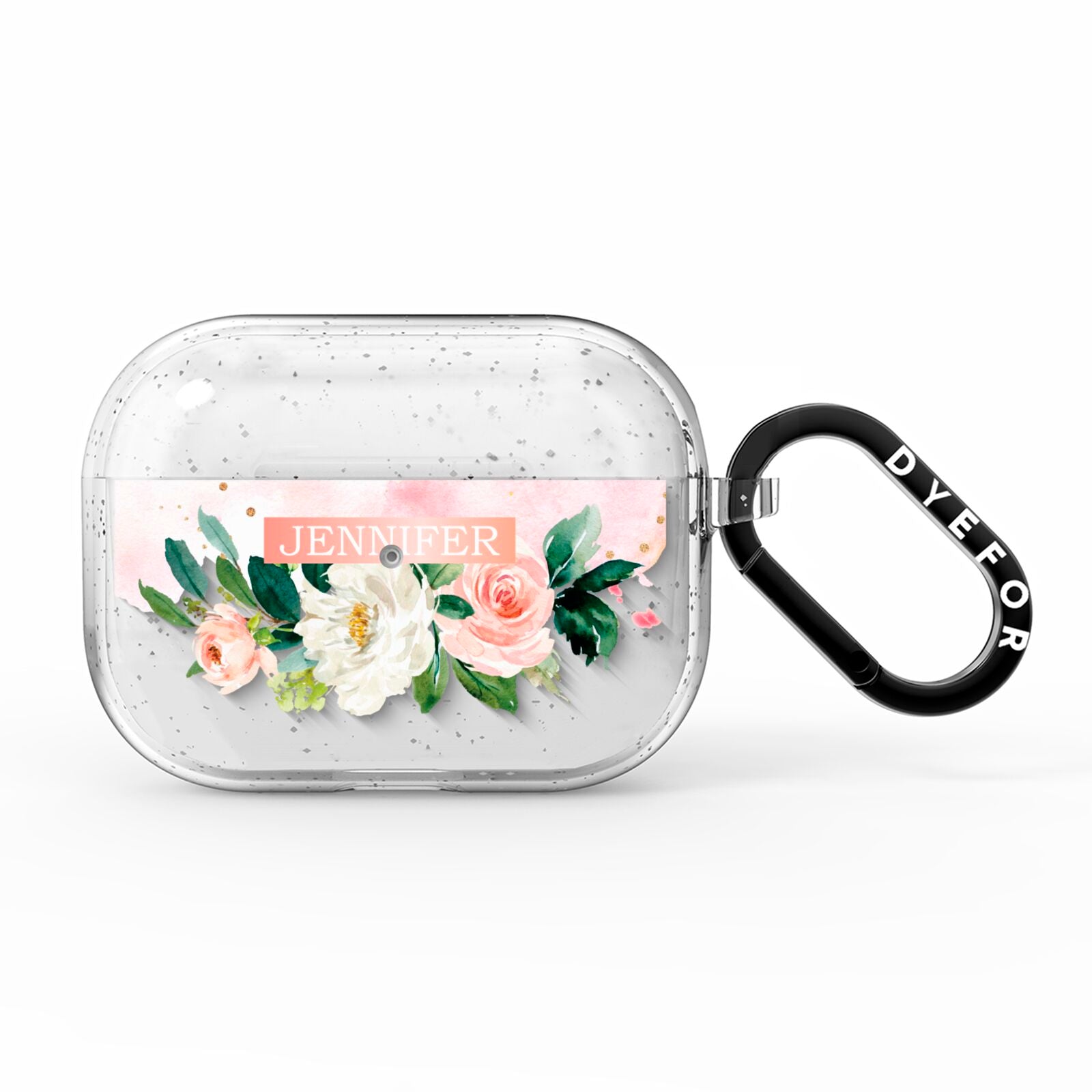 Blush Pink Personalised Name Floral AirPods Pro Glitter Case