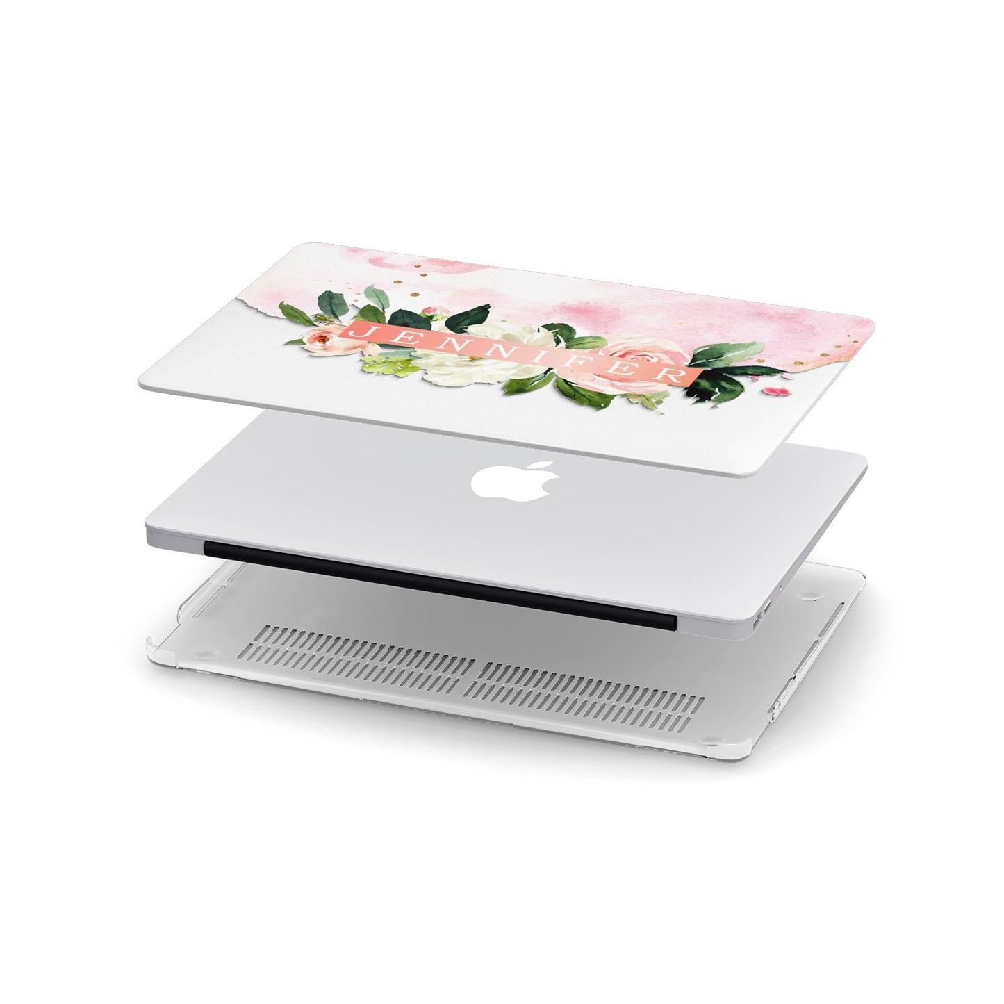 Blush Pink Personalised Name Floral Apple MacBook Case in Detail