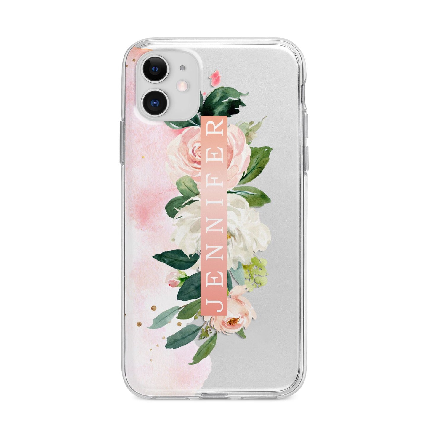 Blush Pink Personalised Name Floral Apple iPhone 11 in White with Bumper Case
