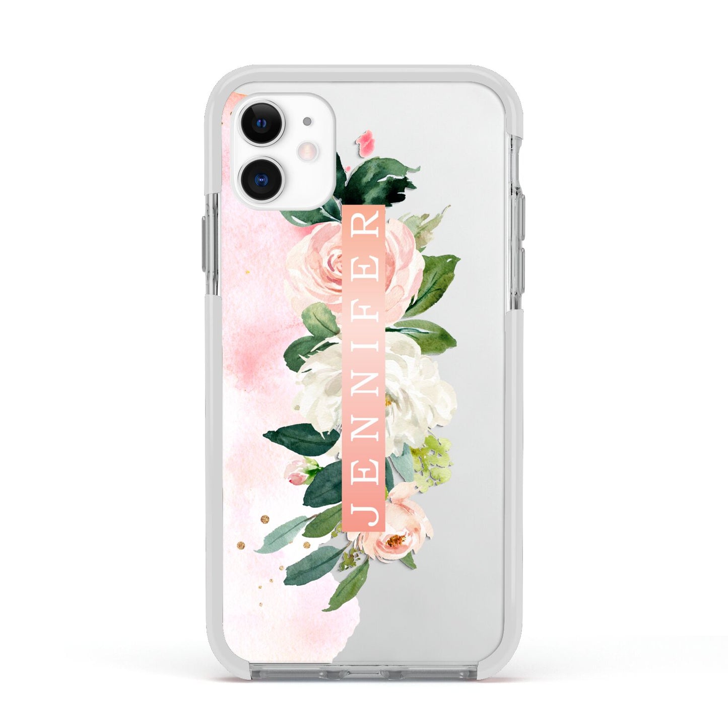 Blush Pink Personalised Name Floral Apple iPhone 11 in White with White Impact Case