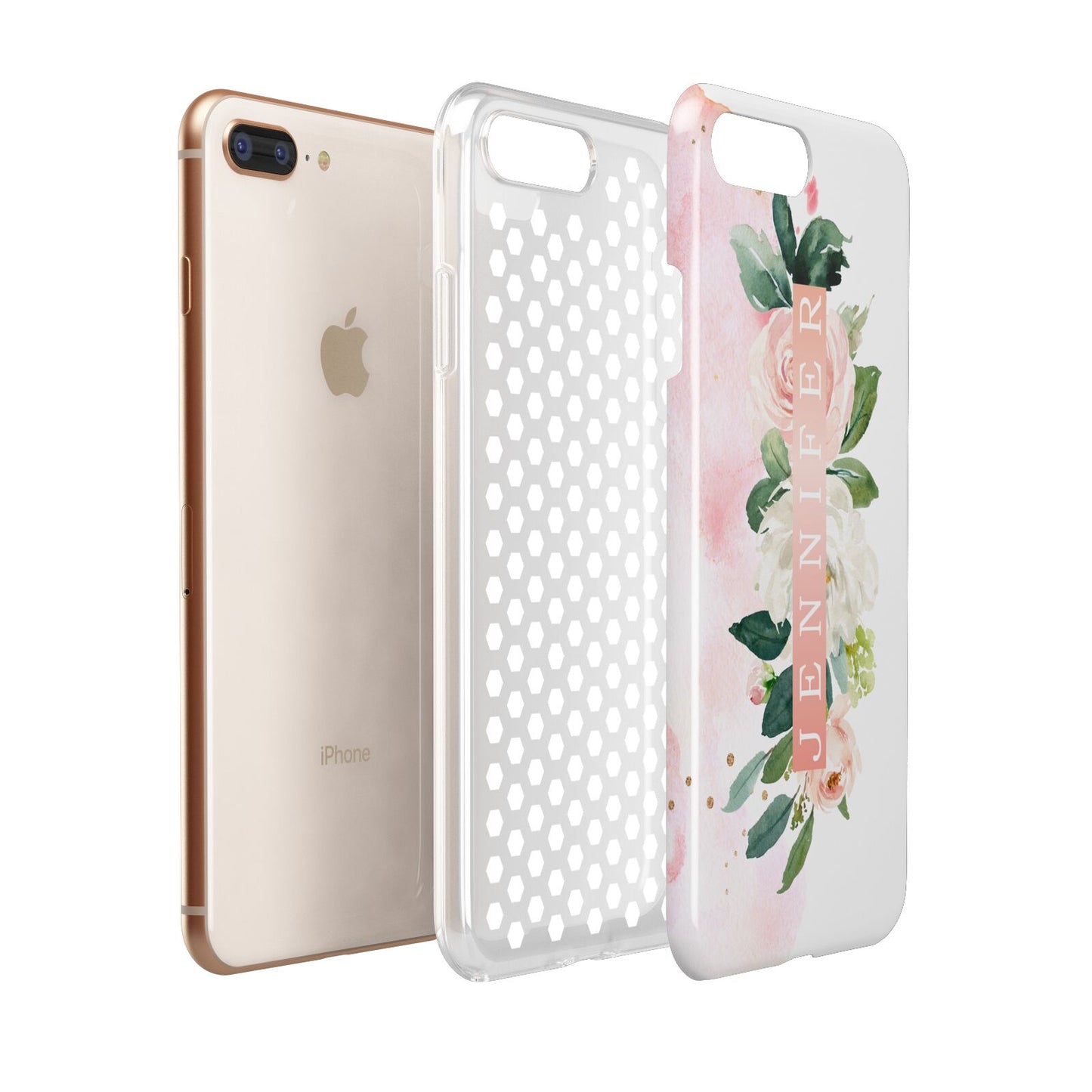 Blush Pink Personalised Name Floral Apple iPhone 7 8 Plus 3D Tough Case Expanded View