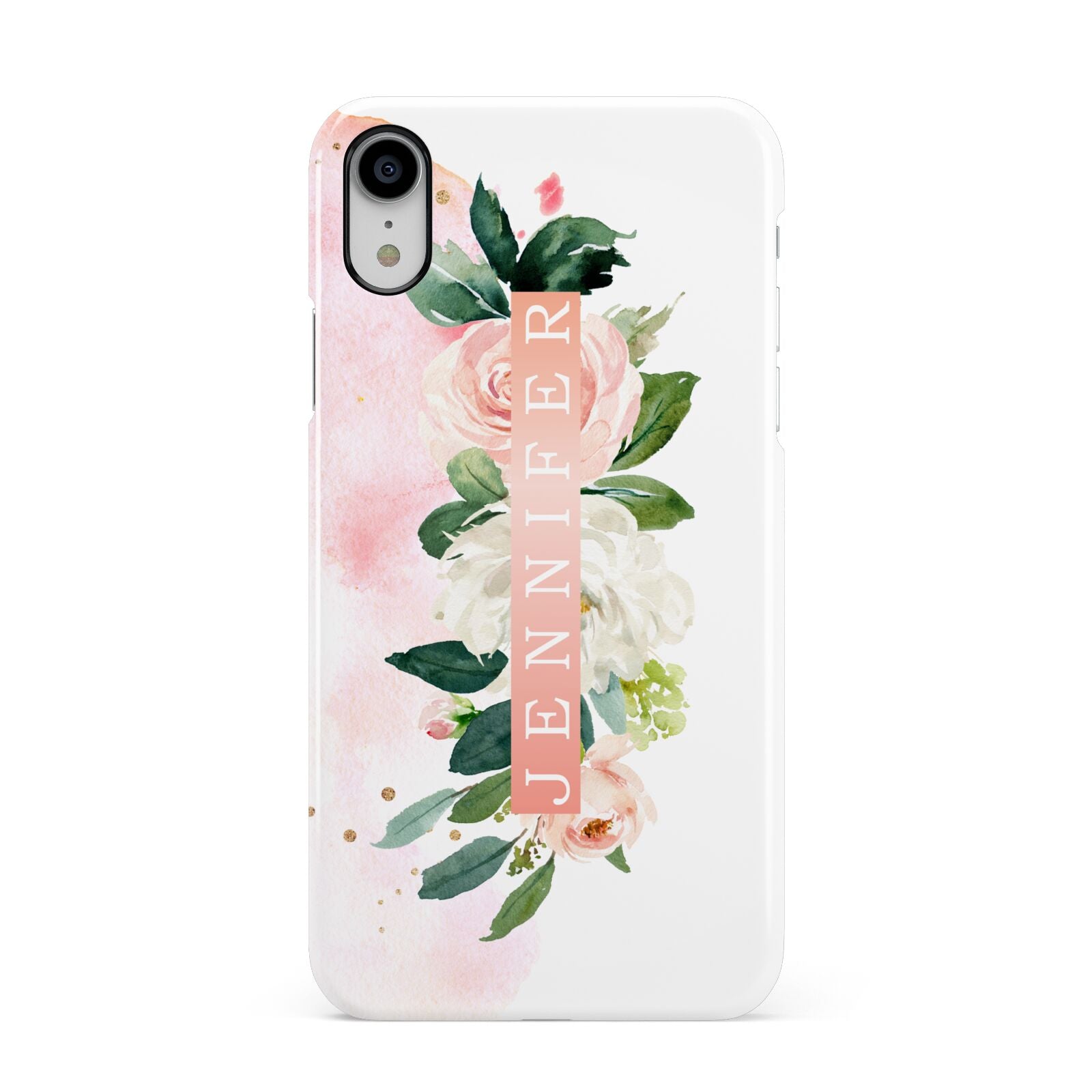 Blush Pink Personalised Name Floral Apple iPhone XR White 3D Snap Case