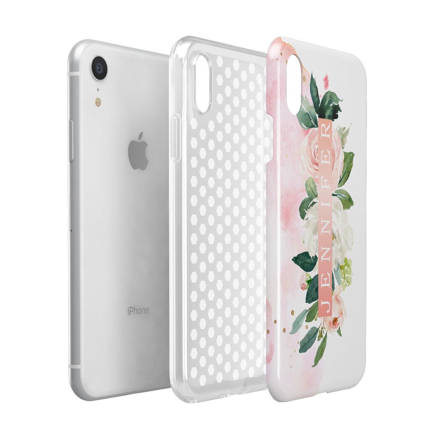 Blush Pink Personalised Name Floral Apple iPhone XR White 3D Tough Case Expanded view