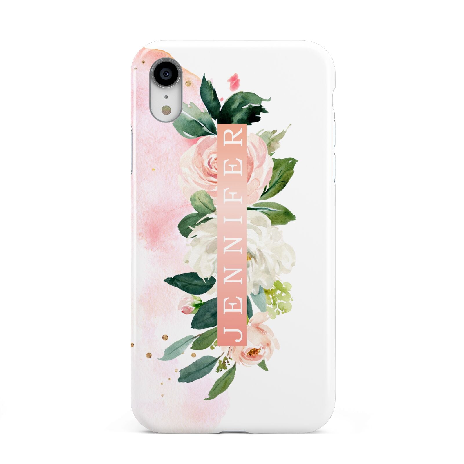 Blush Pink Personalised Name Floral Apple iPhone XR White 3D Tough Case