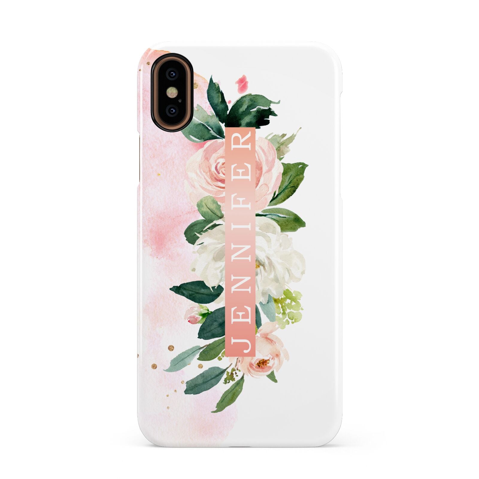 Blush Pink Personalised Name Floral Apple iPhone XS 3D Snap Case