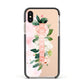 Blush Pink Personalised Name Floral Apple iPhone Xs Impact Case Black Edge on Gold Phone