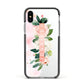 Blush Pink Personalised Name Floral Apple iPhone Xs Impact Case Black Edge on Silver Phone