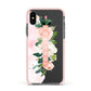 Blush Pink Personalised Name Floral Apple iPhone Xs Impact Case Pink Edge on Black Phone
