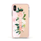 Blush Pink Personalised Name Floral Apple iPhone Xs Impact Case Pink Edge on Gold Phone