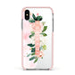 Blush Pink Personalised Name Floral Apple iPhone Xs Impact Case Pink Edge on Silver Phone