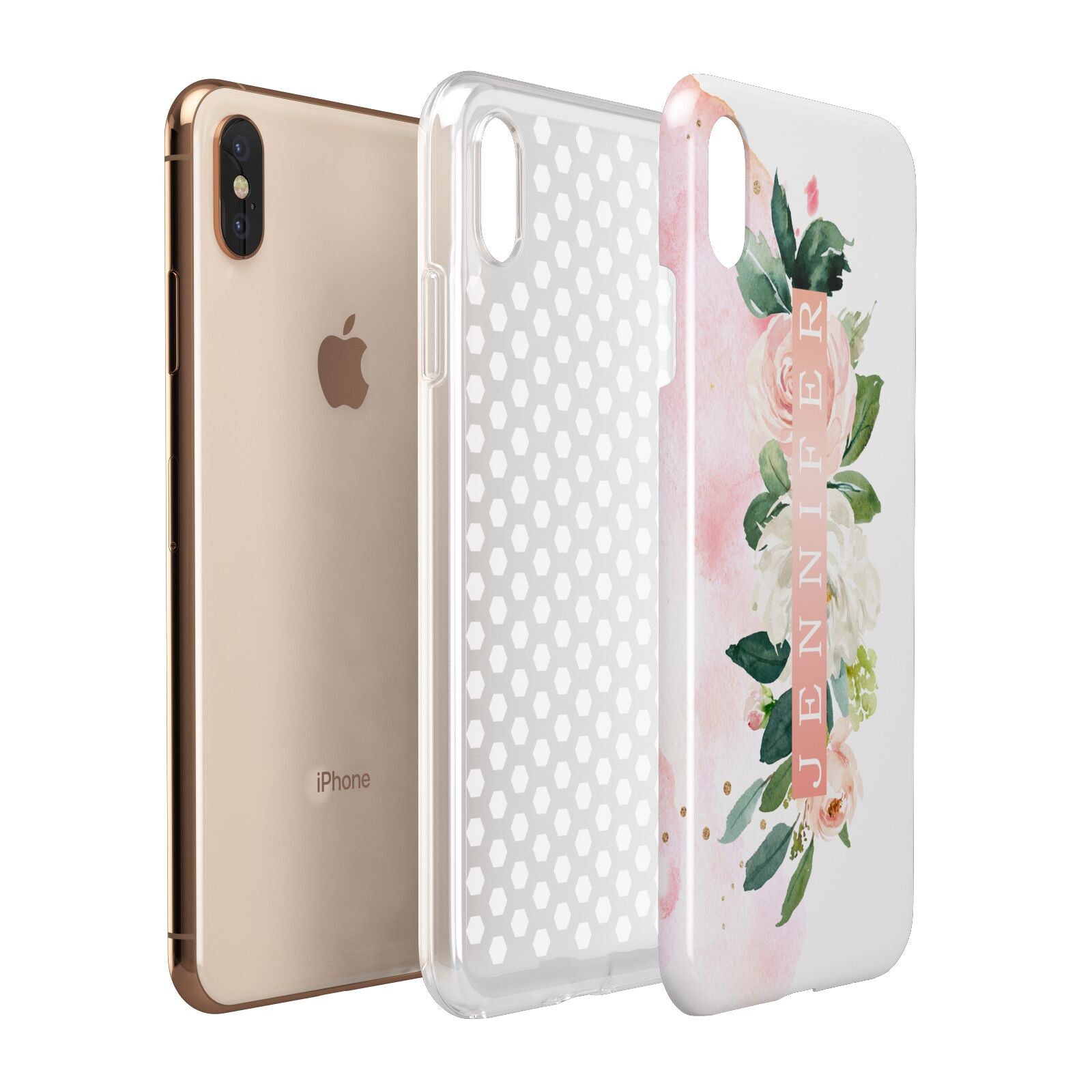 Blush Pink Personalised Name Floral Apple iPhone Xs Max 3D Tough Case Expanded View