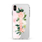 Blush Pink Personalised Name Floral Apple iPhone Xs Max Impact Case White Edge on Silver Phone