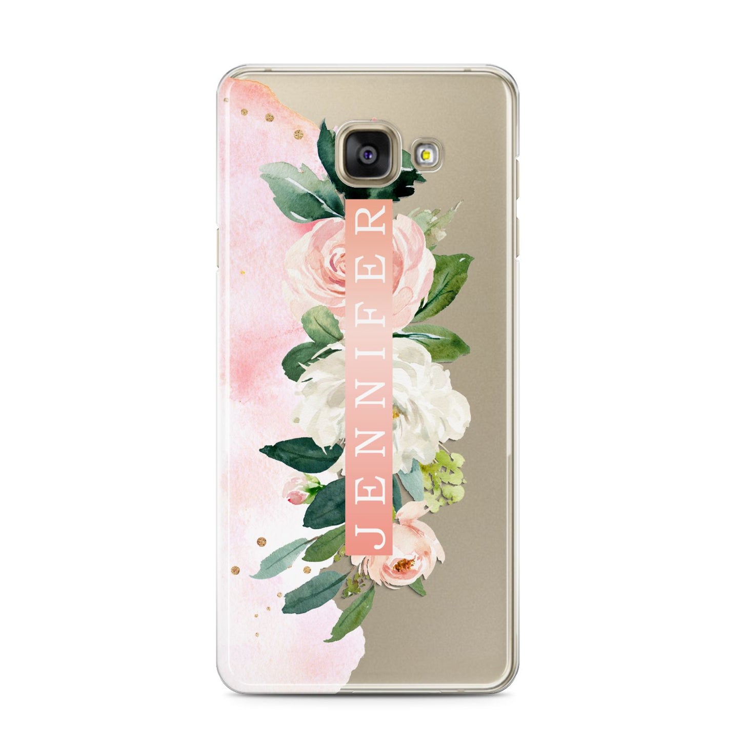 Blush Pink Personalised Name Floral Samsung Galaxy A3 2016 Case on gold phone