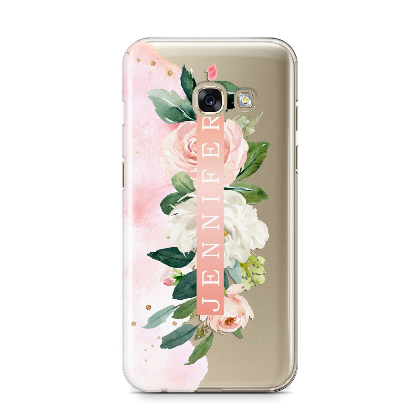Blush Pink Personalised Name Floral Samsung Galaxy A3 2017 Case on gold phone