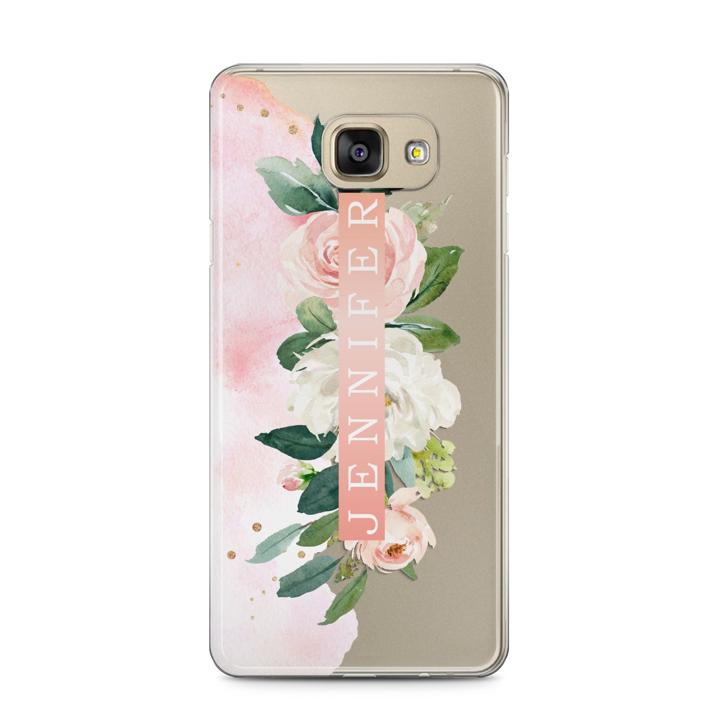 Blush Pink Personalised Name Floral Samsung Galaxy A5 2016 Case on gold phone