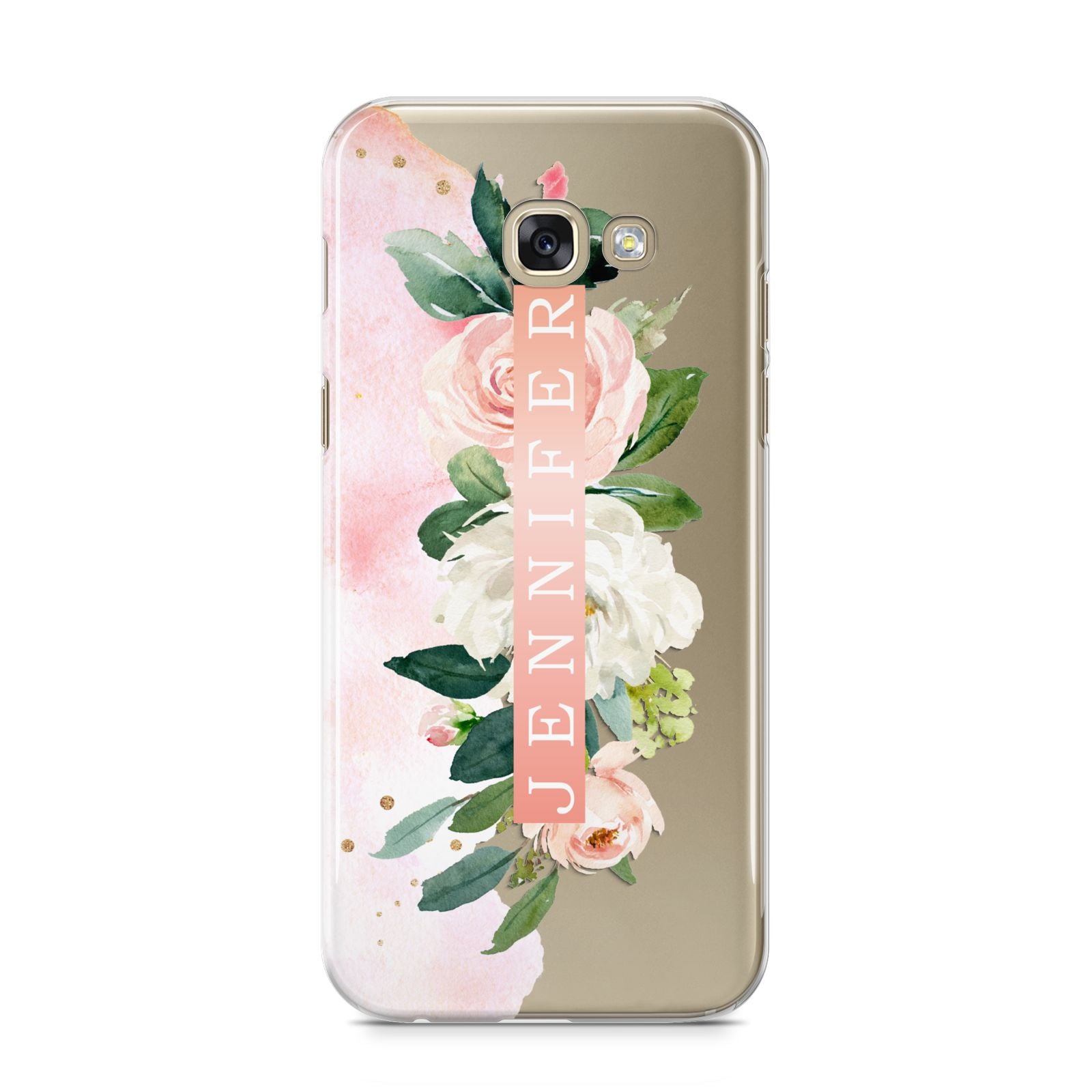 Blush Pink Personalised Name Floral Samsung Galaxy A5 2017 Case on gold phone