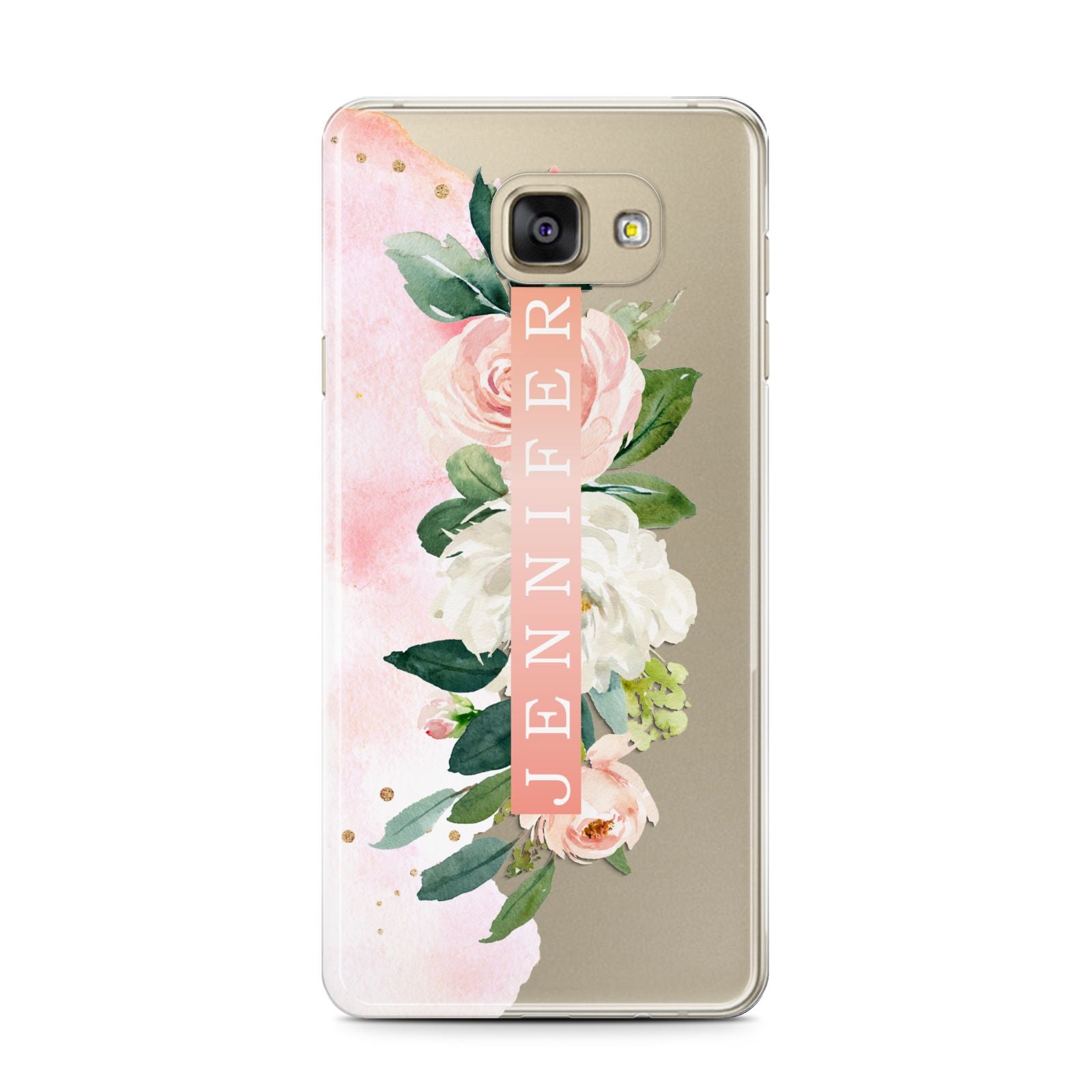 Blush Pink Personalised Name Floral Samsung Galaxy A7 2016 Case on gold phone