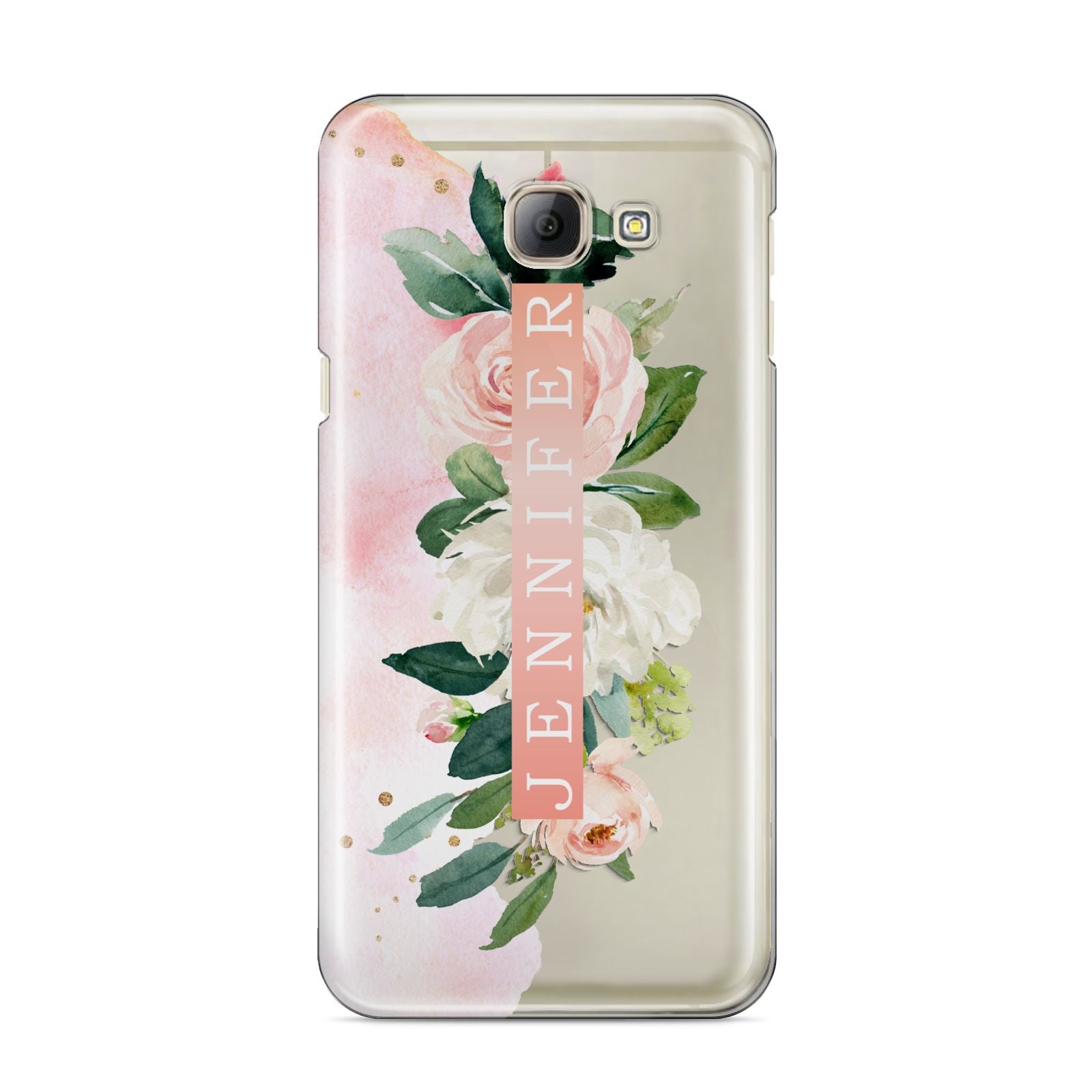 Blush Pink Personalised Name Floral Samsung Galaxy A8 2016 Case