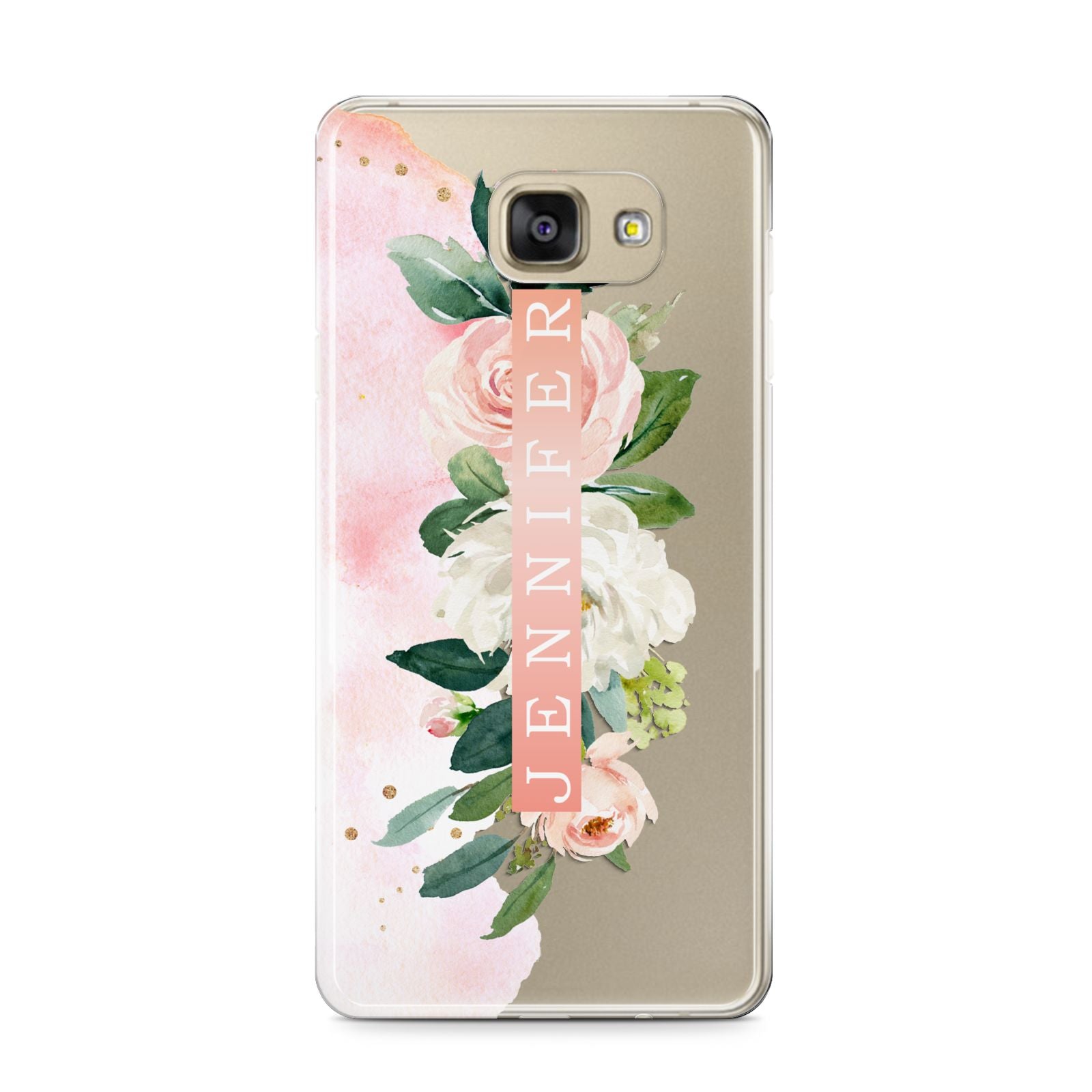 Blush Pink Personalised Name Floral Samsung Galaxy A9 2016 Case on gold phone