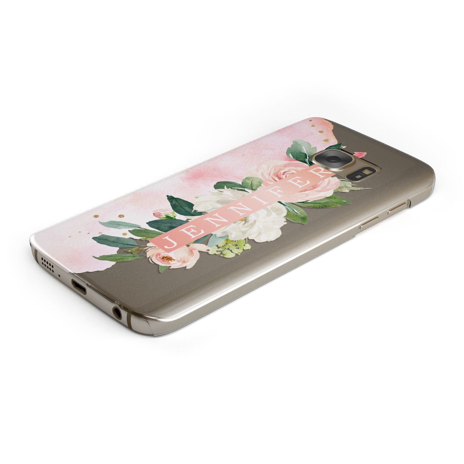 Blush Pink Personalised Name Floral Samsung Galaxy Case Bottom Cutout