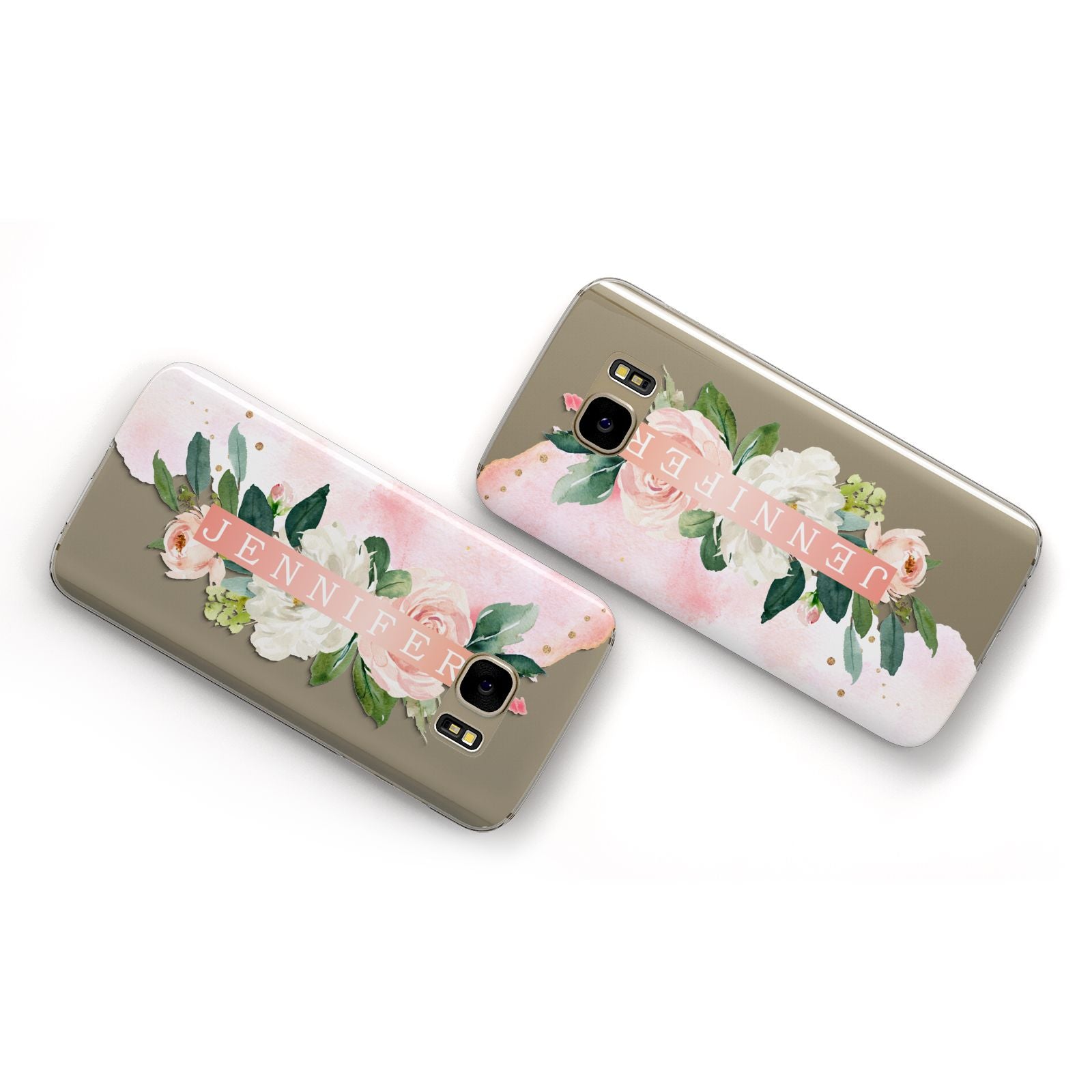 Blush Pink Personalised Name Floral Samsung Galaxy Case Flat Overview