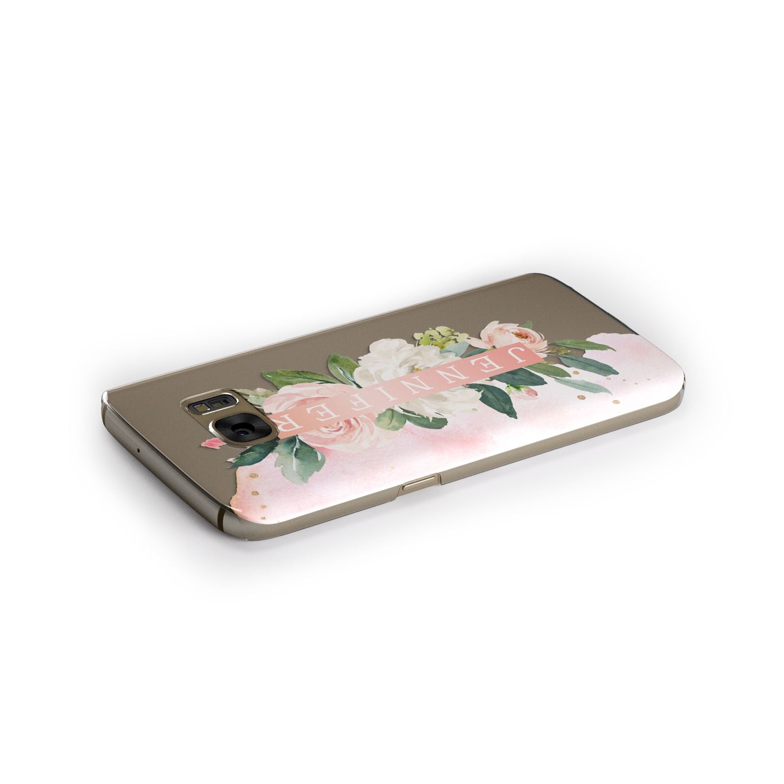 Blush Pink Personalised Name Floral Samsung Galaxy Case Side Close Up